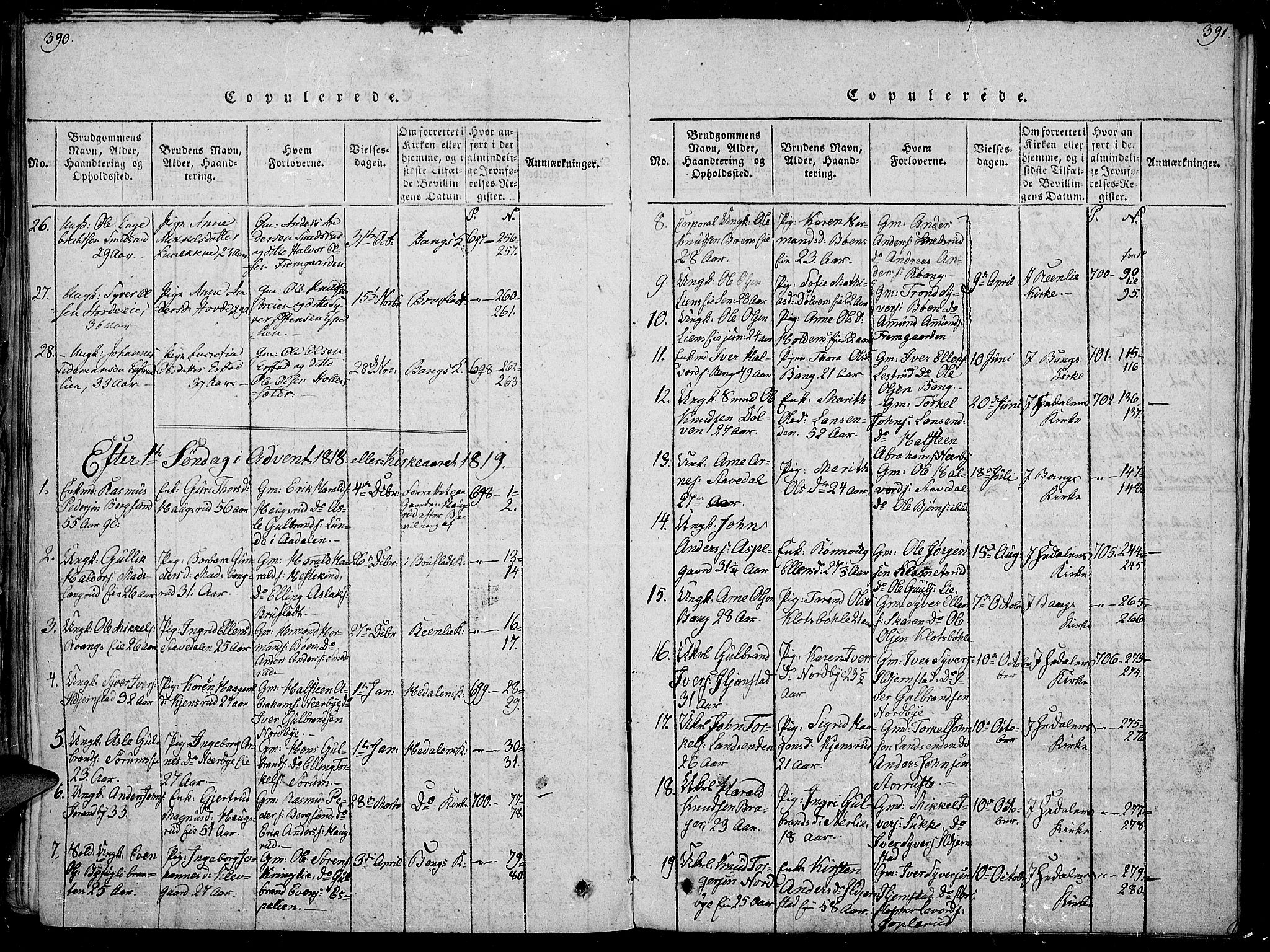 Sør-Aurdal prestekontor, SAH/PREST-128/H/Ha/Haa/L0002: Parish register (official) no. 2, 1815-1840, p. 390-391