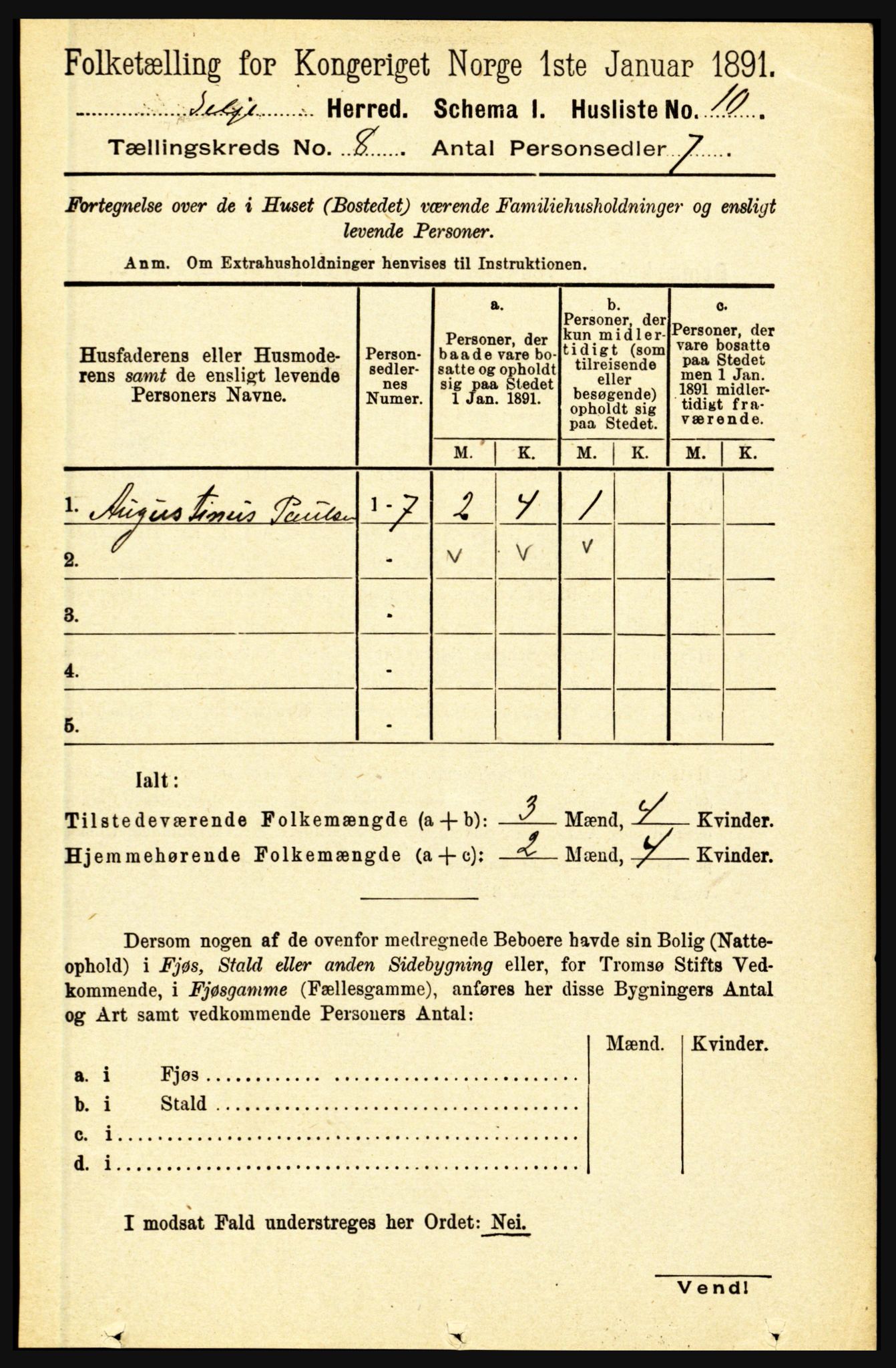 RA, 1891 census for 1441 Selje, 1891, p. 2330