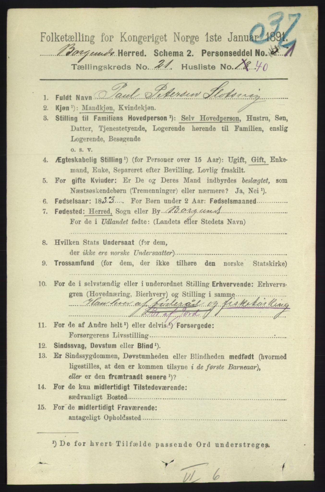 RA, 1891 census for 1531 Borgund, 1891, p. 6588