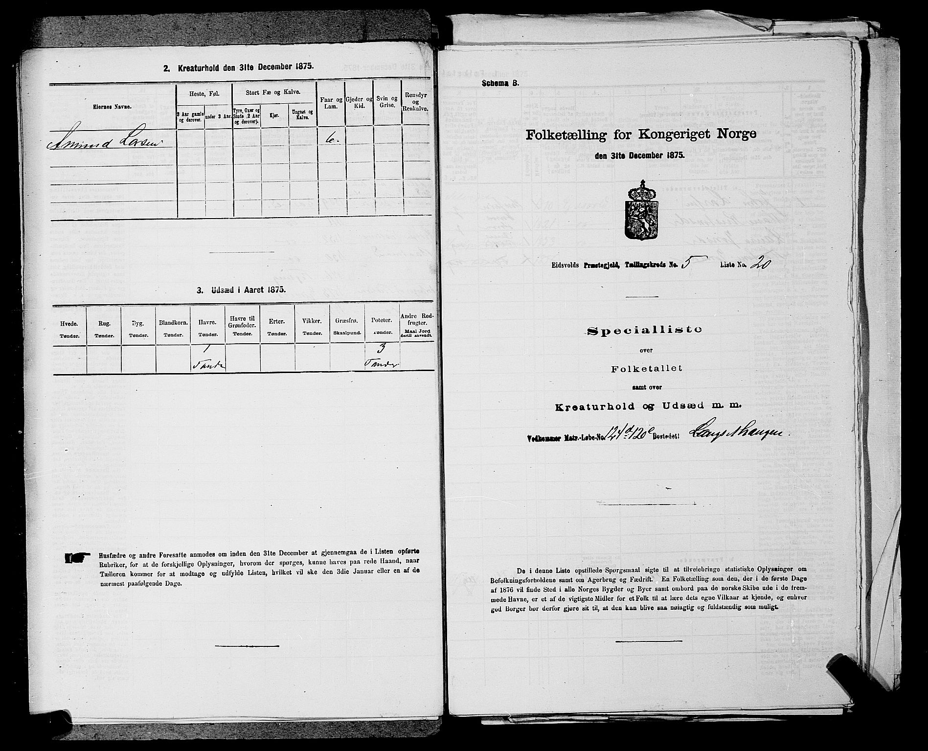 RA, 1875 census for 0237P Eidsvoll, 1875, p. 775