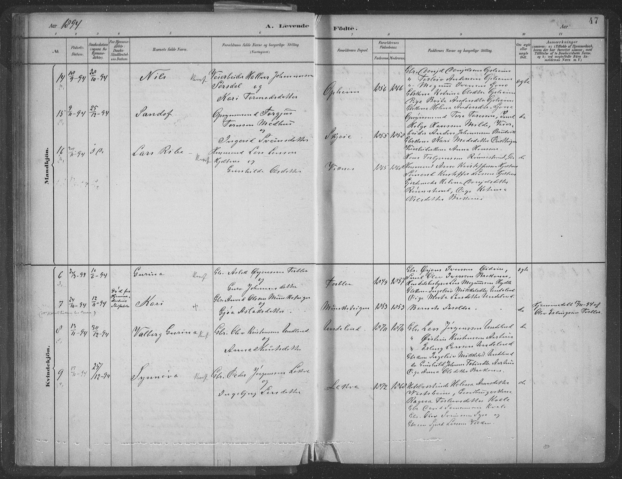Ulvik sokneprestembete, SAB/A-78801/H/Hab: Parish register (copy) no. A 3, 1883-1908, p. 47