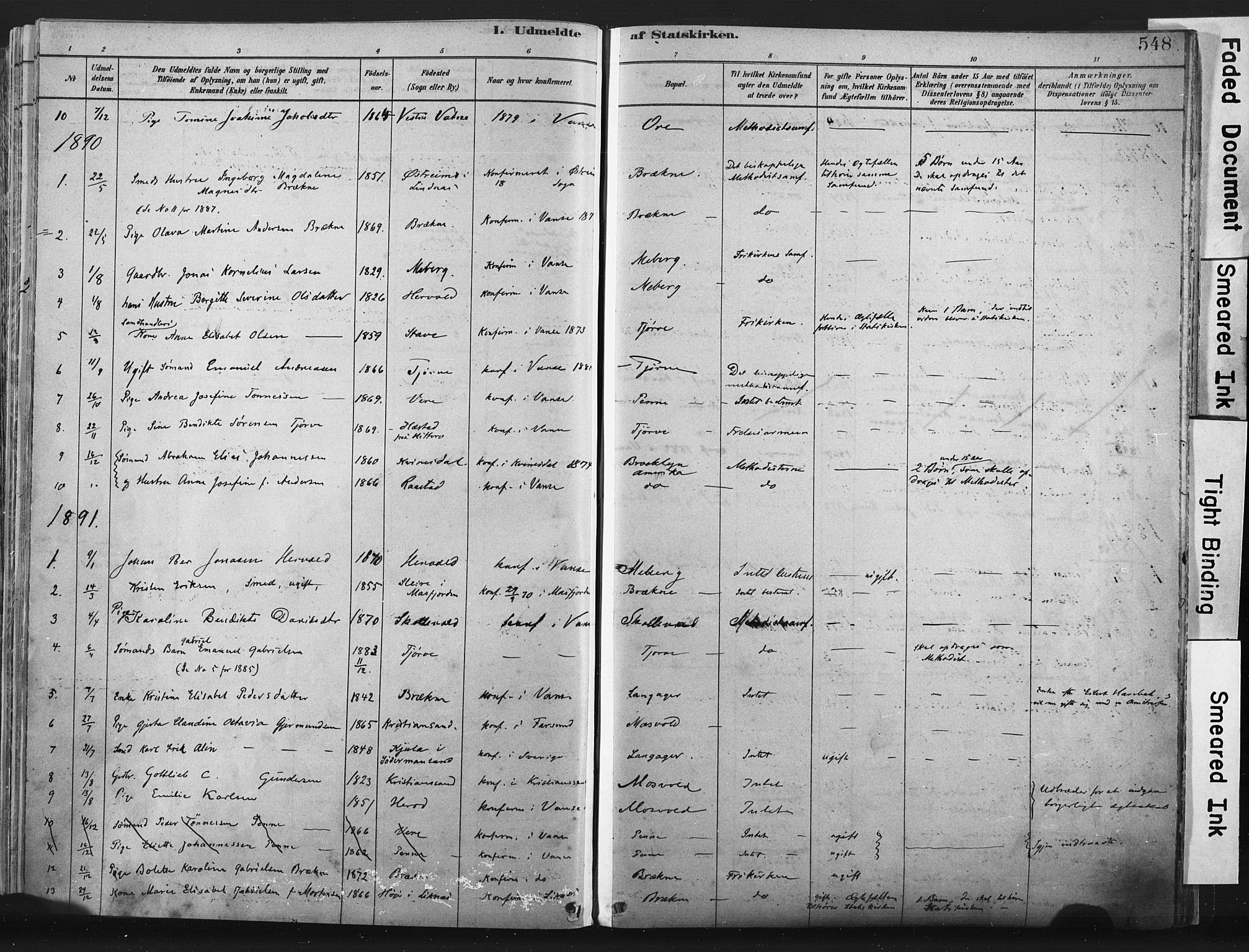 Lista sokneprestkontor, SAK/1111-0027/F/Fa/L0012: Parish register (official) no. A 12, 1879-1903, p. 548