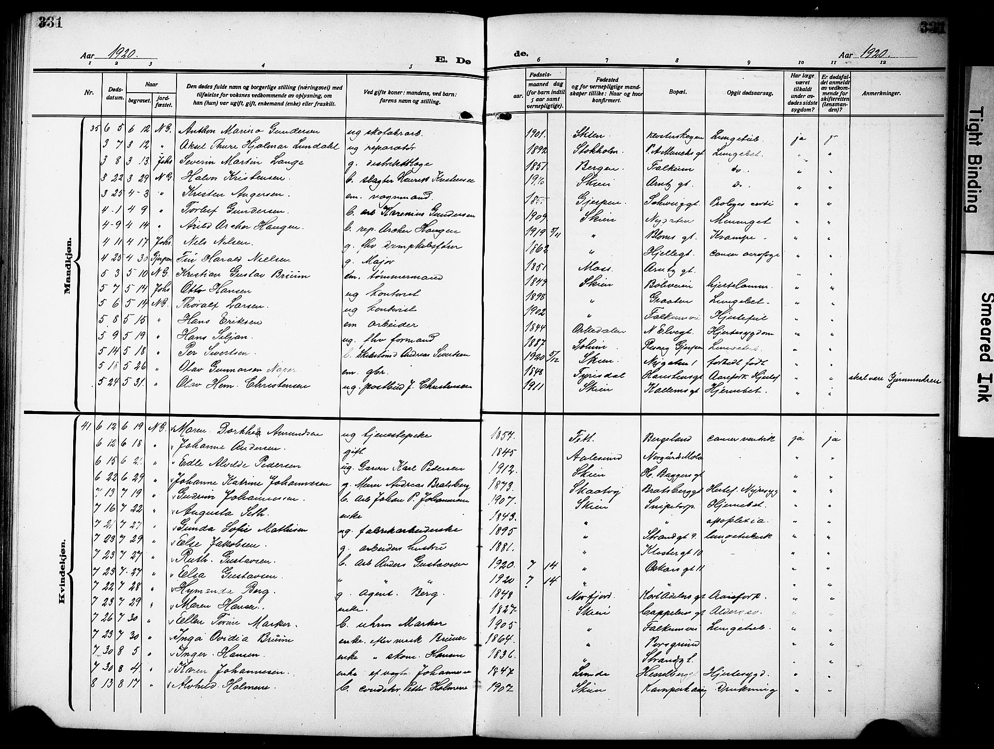 Skien kirkebøker, SAKO/A-302/G/Ga/L0010: Parish register (copy) no. 10, 1920-1931, p. 331