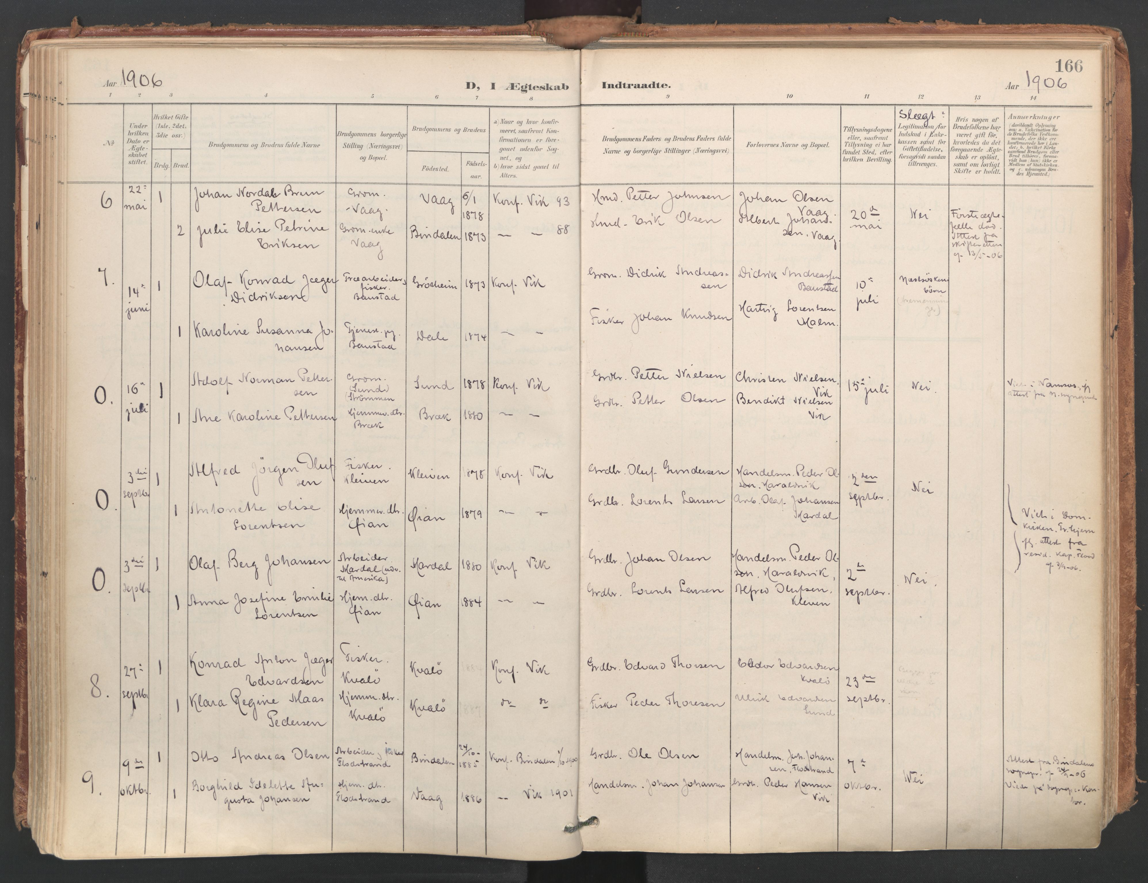 Ministerialprotokoller, klokkerbøker og fødselsregistre - Nordland, AV/SAT-A-1459/812/L0180: Parish register (official) no. 812A09, 1901-1915, p. 166