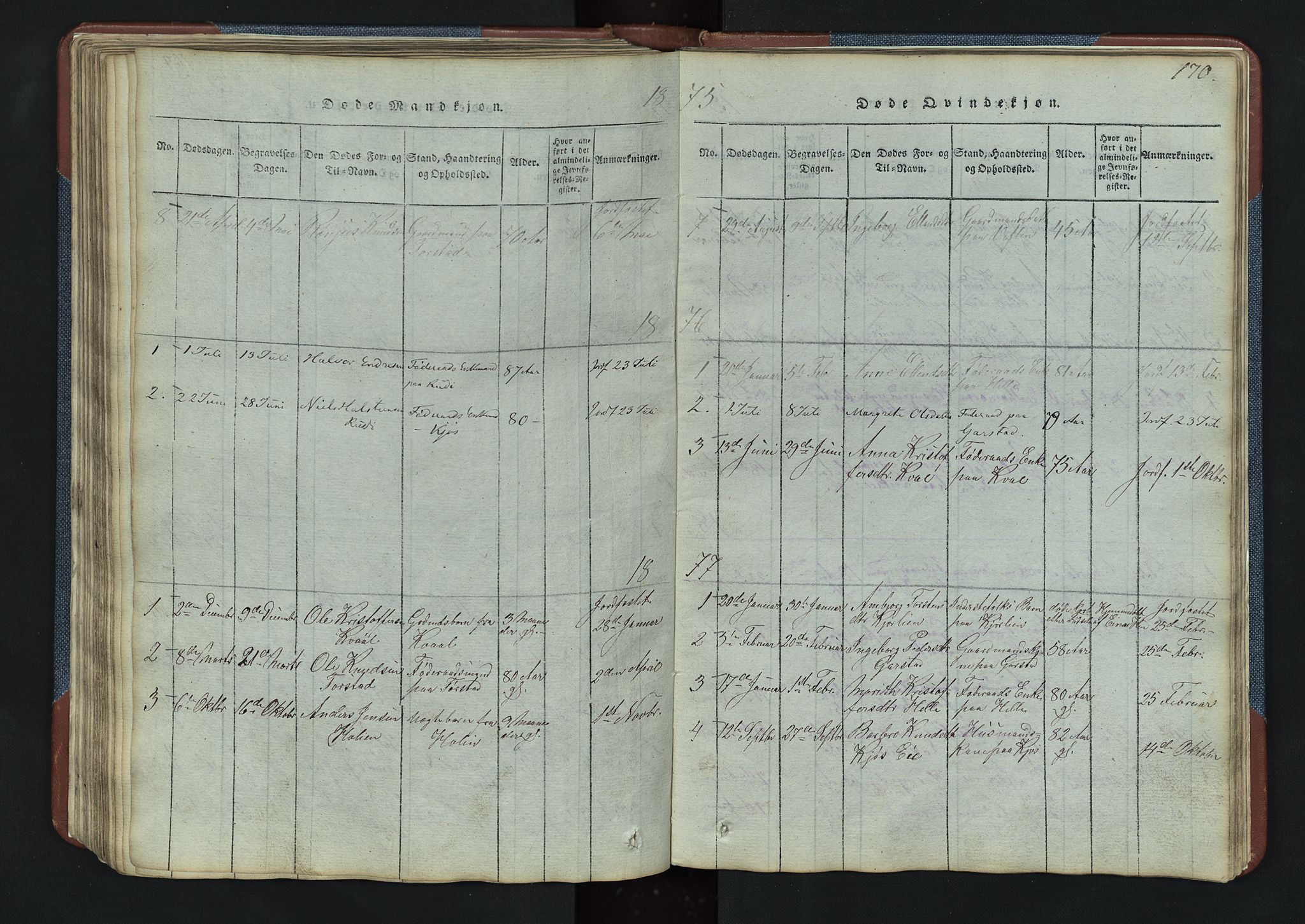 Vang prestekontor, Valdres, SAH/PREST-140/H/Hb/L0003: Parish register (copy) no. 3, 1814-1892, p. 170