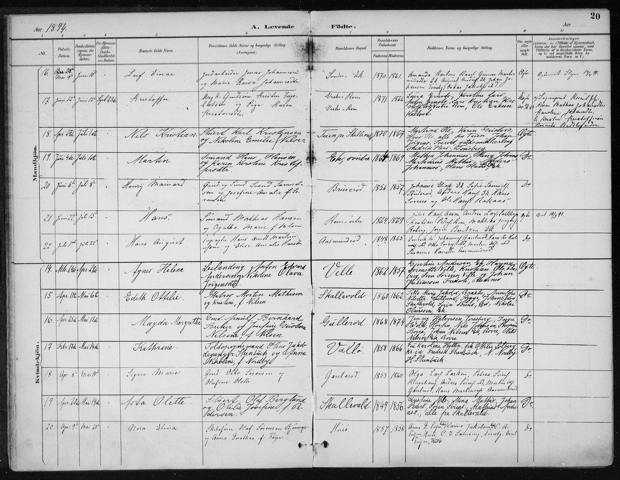 Sem kirkebøker, AV/SAKO-A-5/F/Fb/L0005: Parish register (official) no. II 5, 1892-1904, p. 20