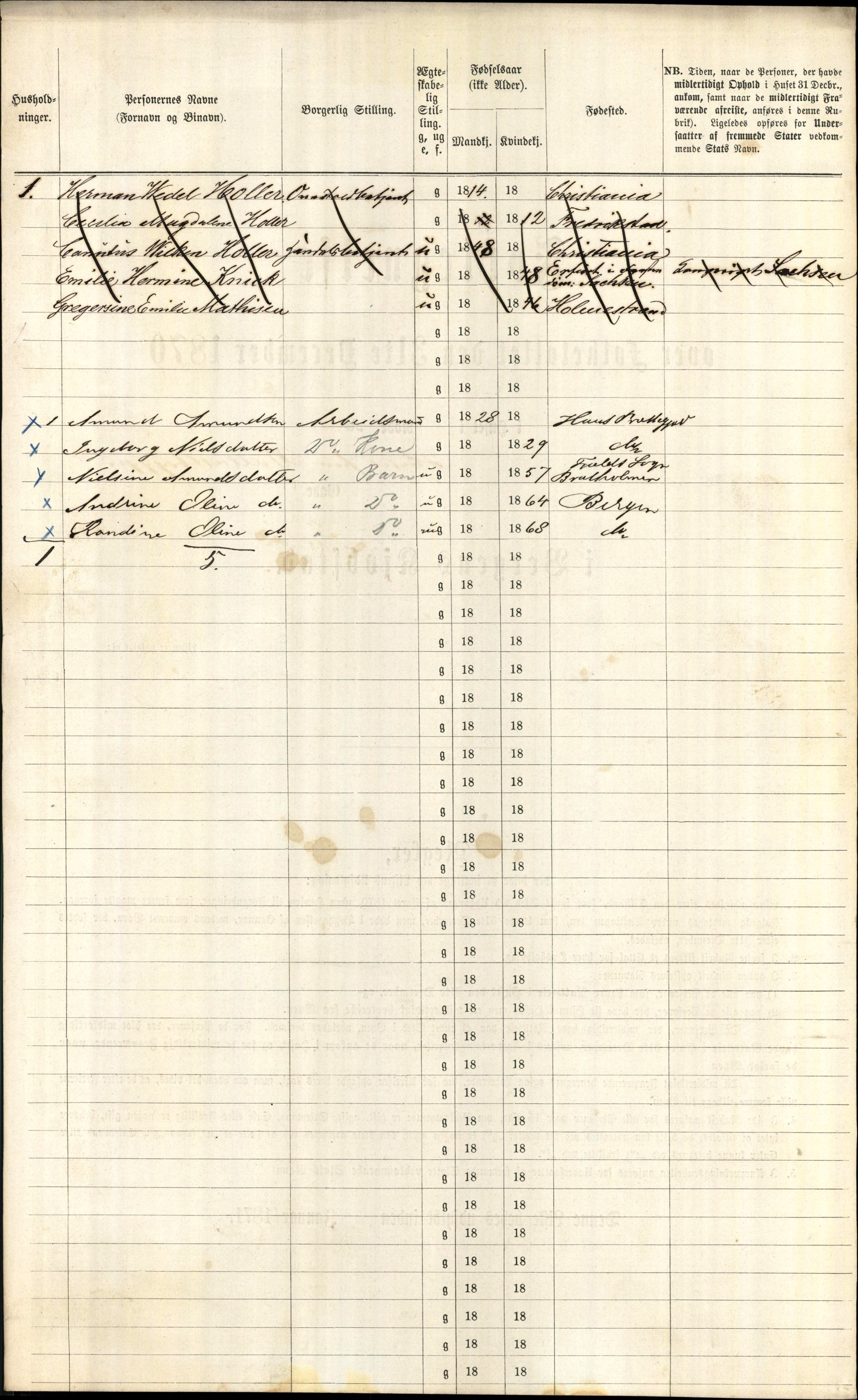 RA, 1870 census for 1301 Bergen, 1870