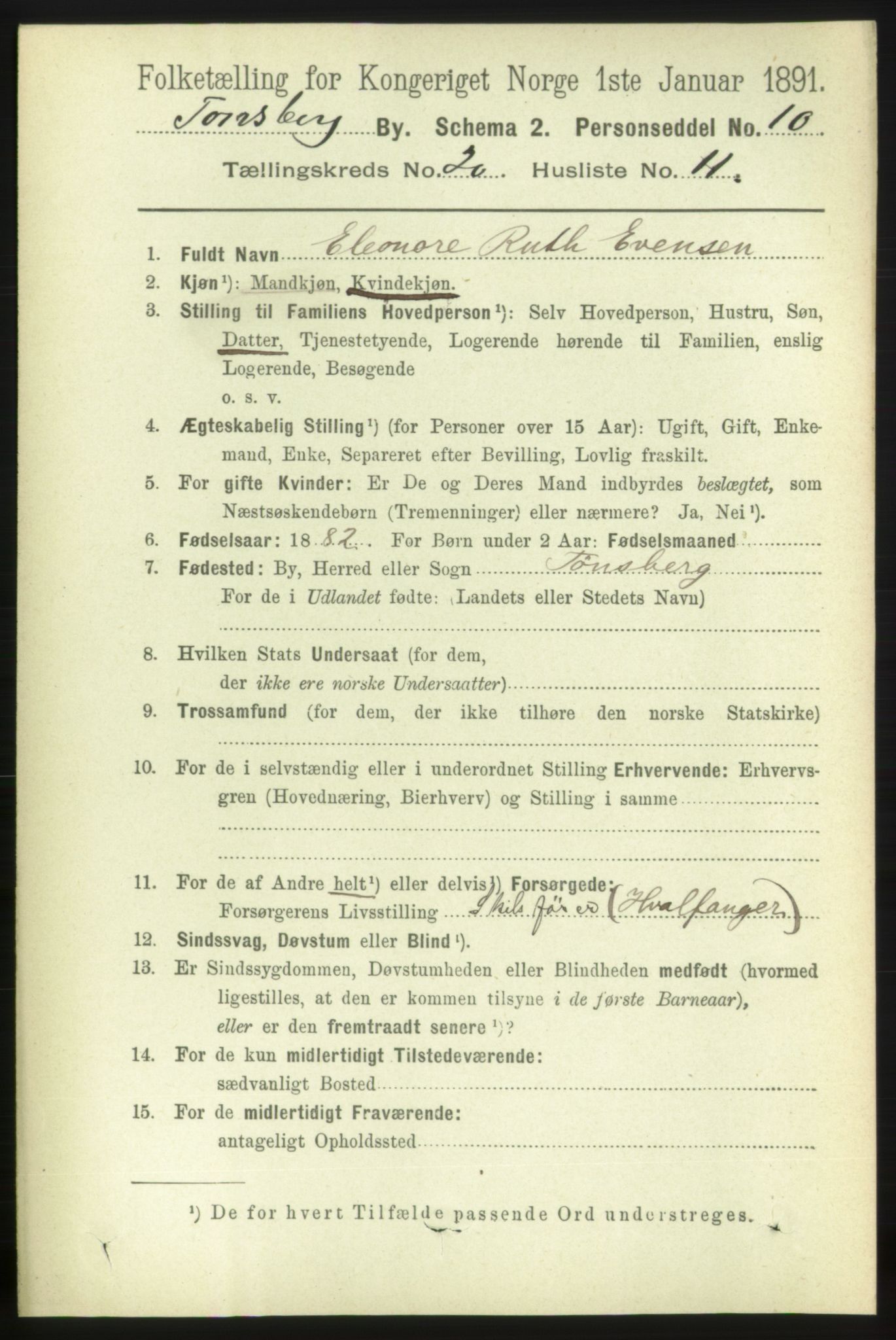 RA, 1891 census for 0705 Tønsberg, 1891, p. 5566