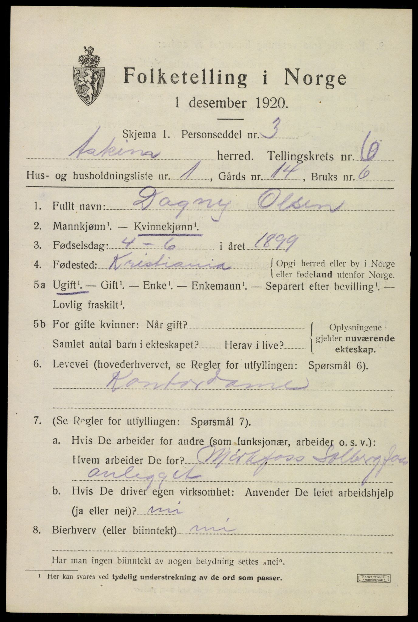 SAO, 1920 census for Askim, 1920, p. 11025