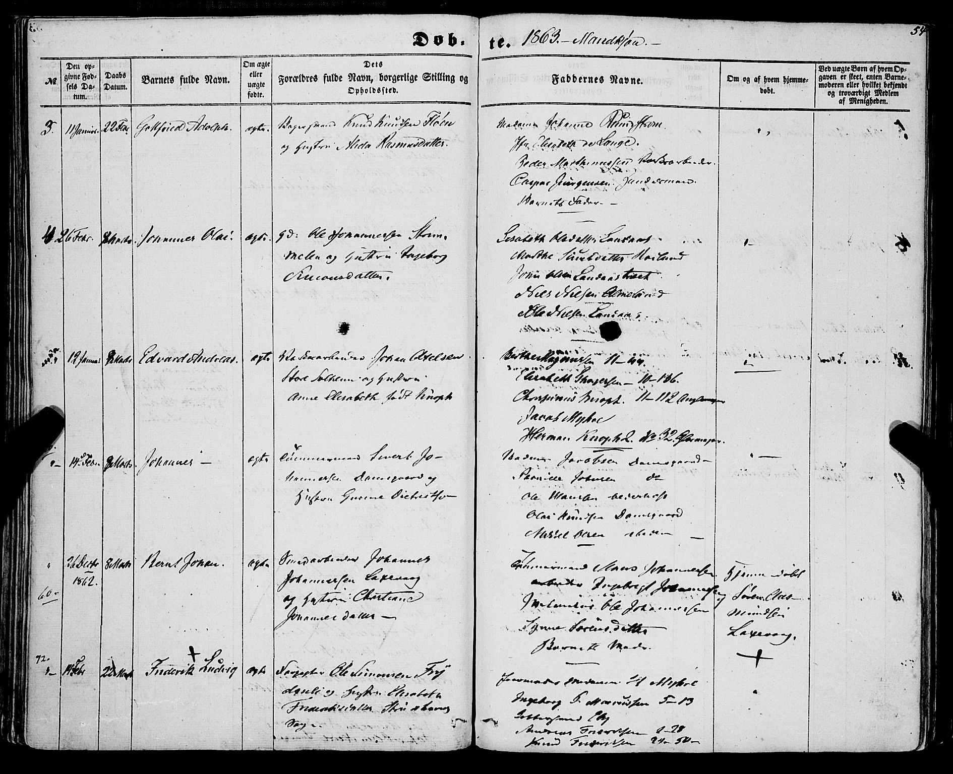 St. Jørgens hospital og Årstad sokneprestembete, AV/SAB-A-99934: Parish register (official) no. A 5, 1857-1869, p. 54