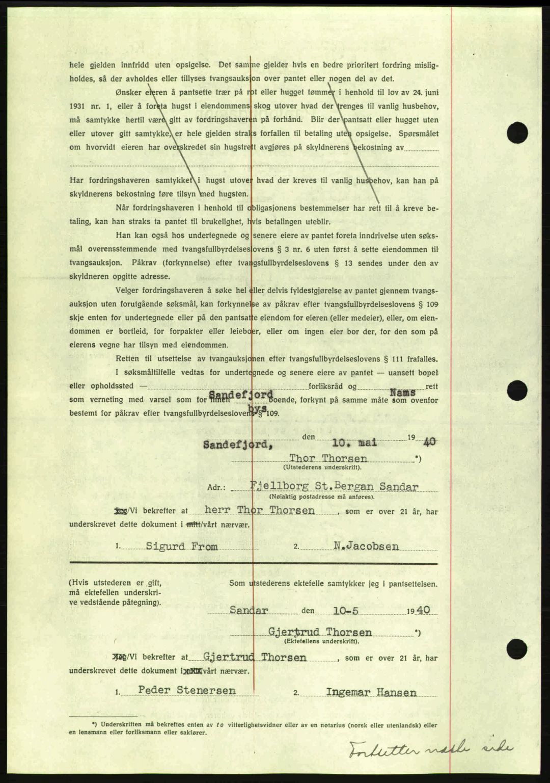 Sandar sorenskriveri, SAKO/A-86/G/Ga/Gab/L0001: Mortgage book no. B-1 og B-3 - B-9, 1936-1944, Diary no: : 528/1940
