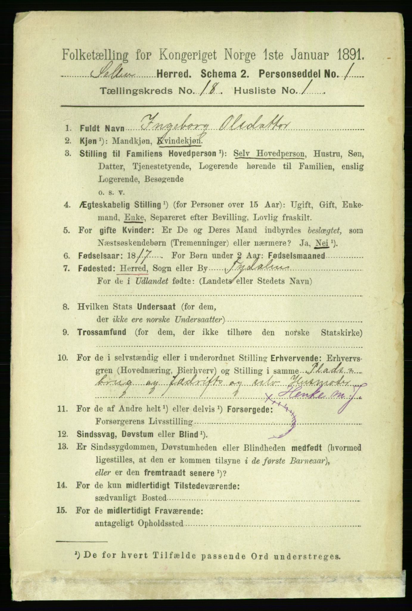 RA, 1891 census for 1664 Selbu, 1891, p. 6468