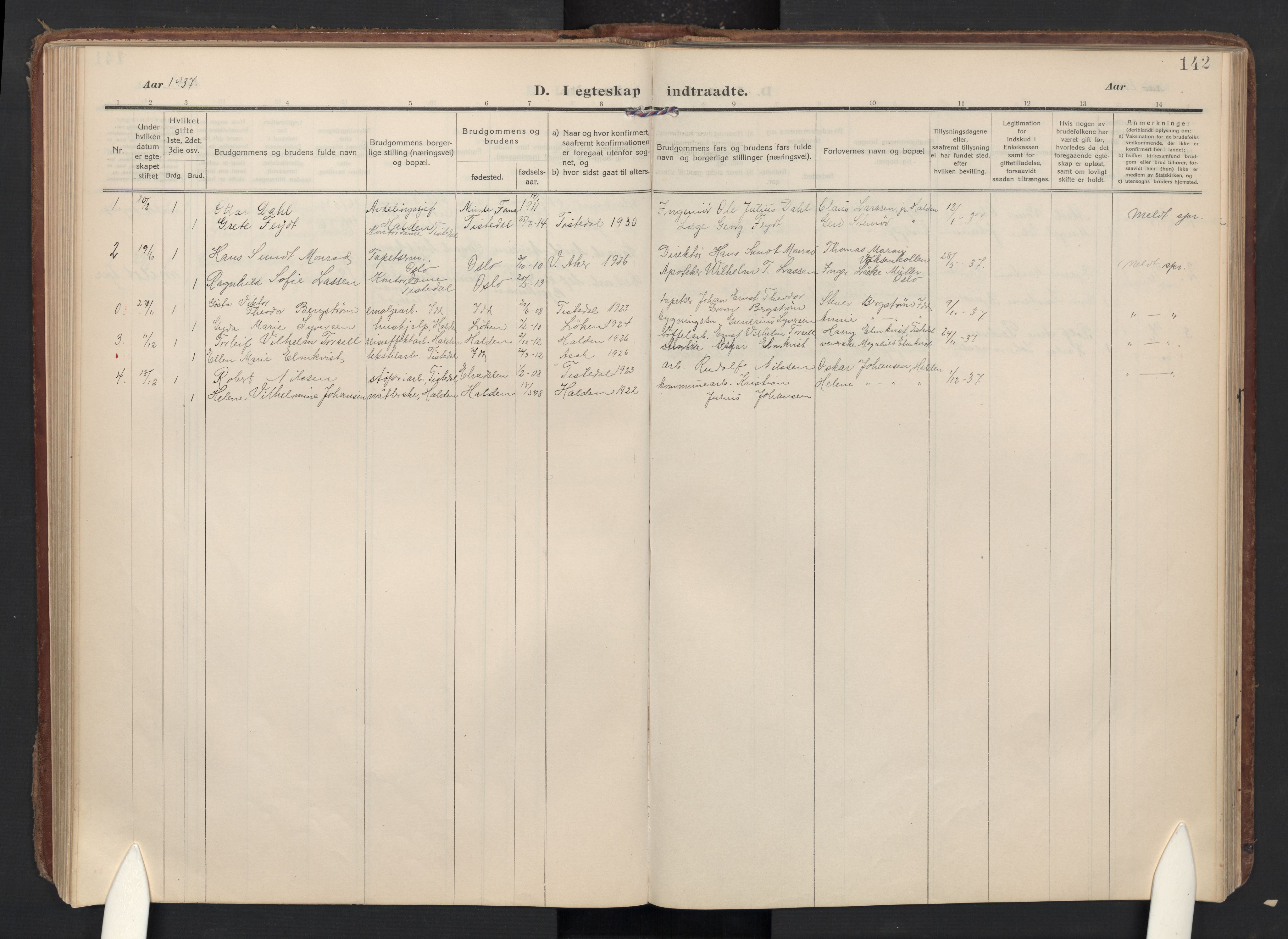 Halden prestekontor Kirkebøker, AV/SAO-A-10909/F/Fc/L0002: Parish register (official) no. III 2, 1909-1945, p. 142