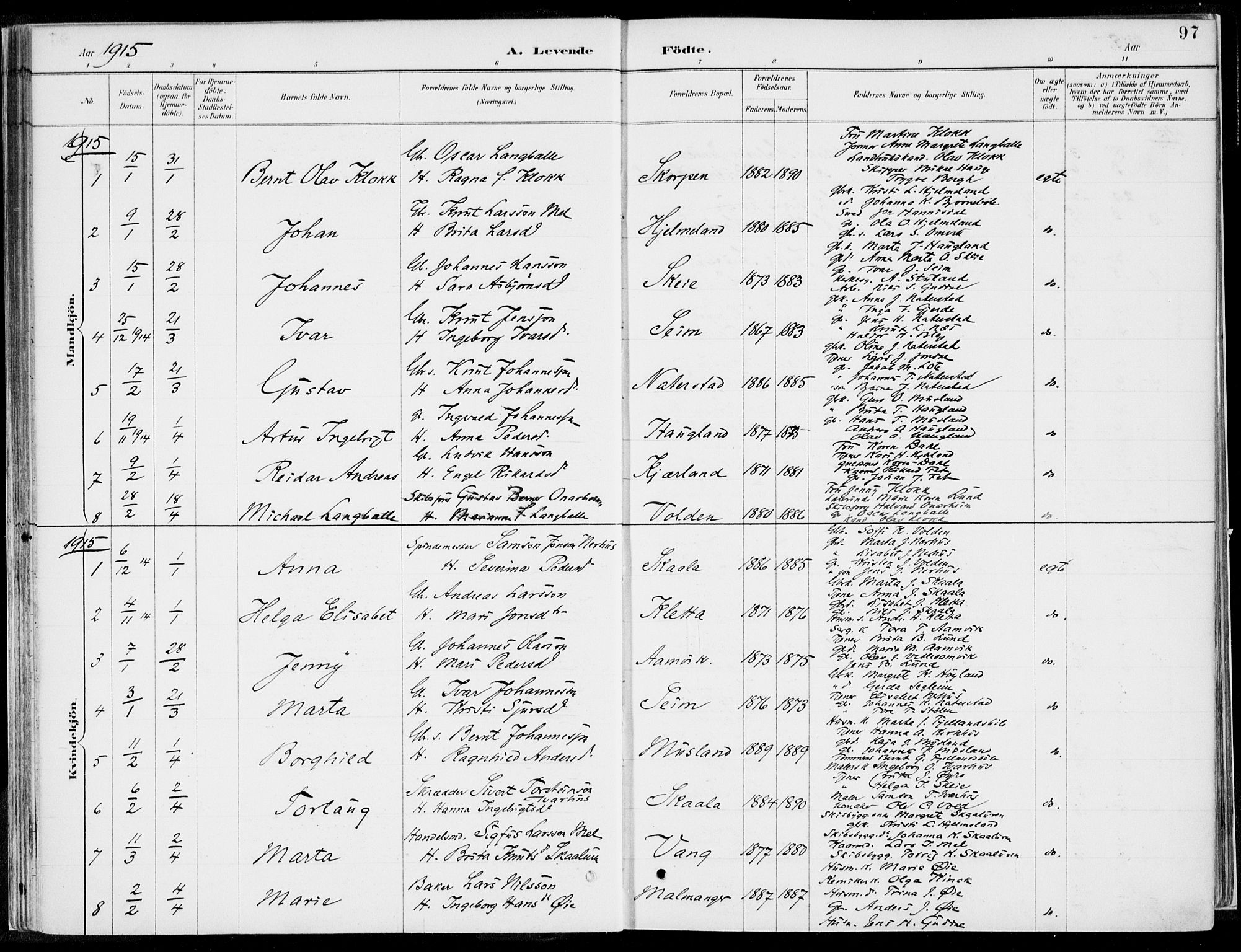 Kvinnherad sokneprestembete, SAB/A-76401/H/Haa: Parish register (official) no. B  1, 1887-1921, p. 97