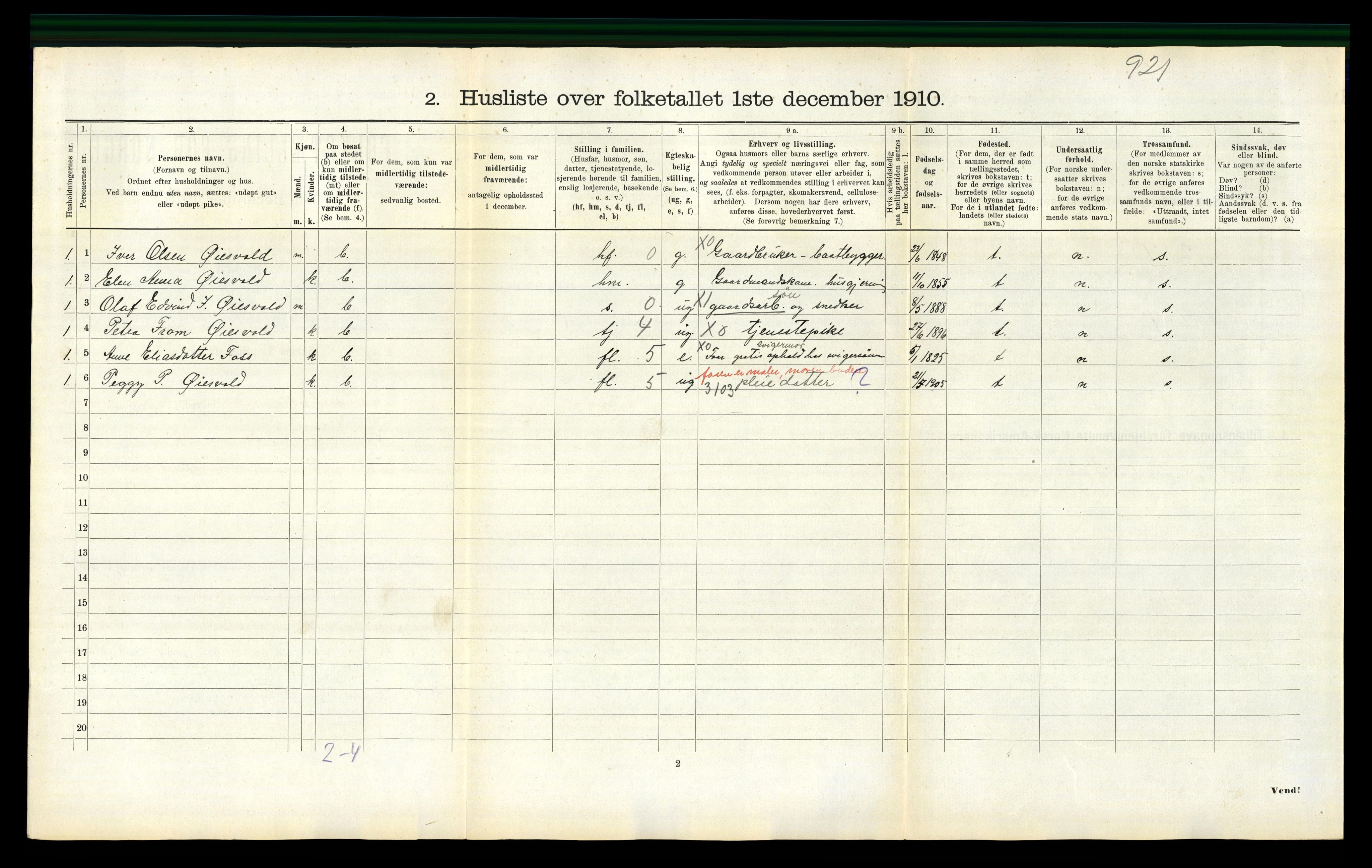 RA, 1910 census for Overhalla, 1910, p. 442