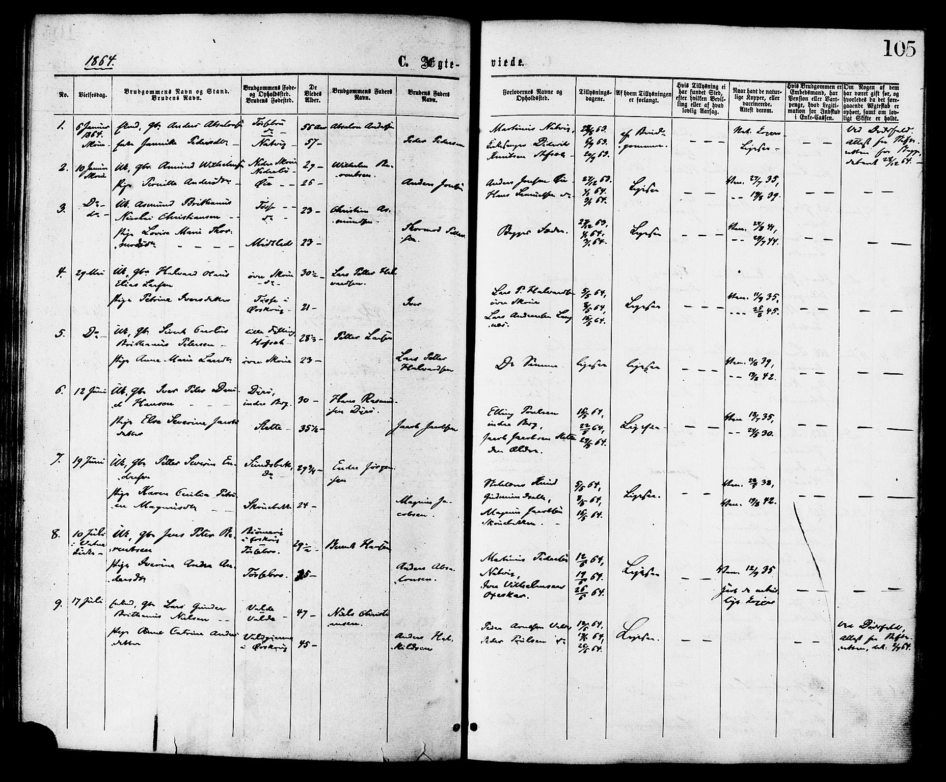 Ministerialprotokoller, klokkerbøker og fødselsregistre - Møre og Romsdal, SAT/A-1454/524/L0355: Parish register (official) no. 524A07, 1864-1879, p. 105