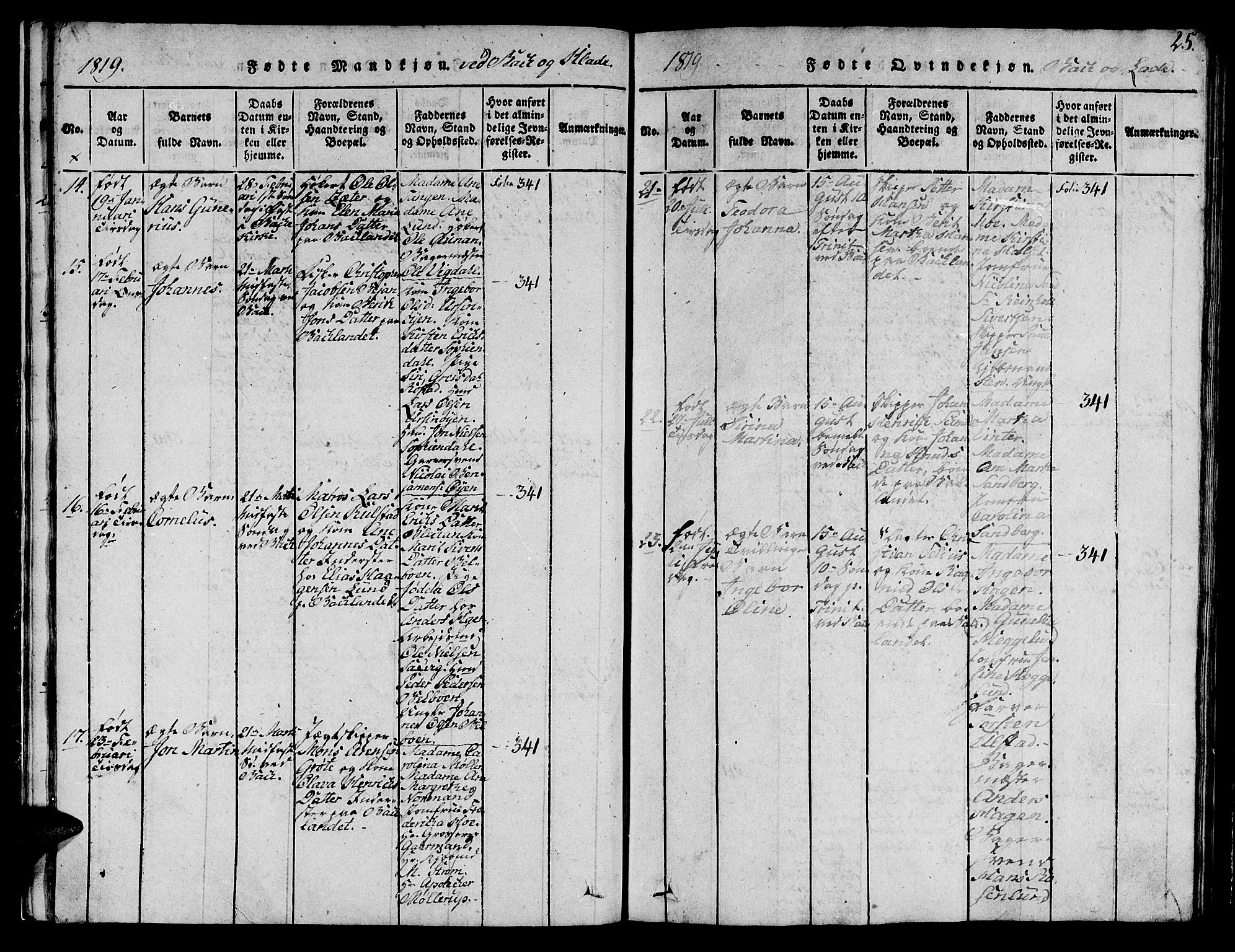 Ministerialprotokoller, klokkerbøker og fødselsregistre - Sør-Trøndelag, AV/SAT-A-1456/606/L0307: Parish register (copy) no. 606C03, 1817-1824, p. 25