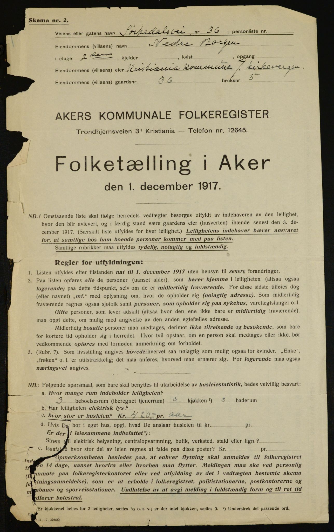 OBA, Municipal Census 1917 for Aker, 1917, p. 8819