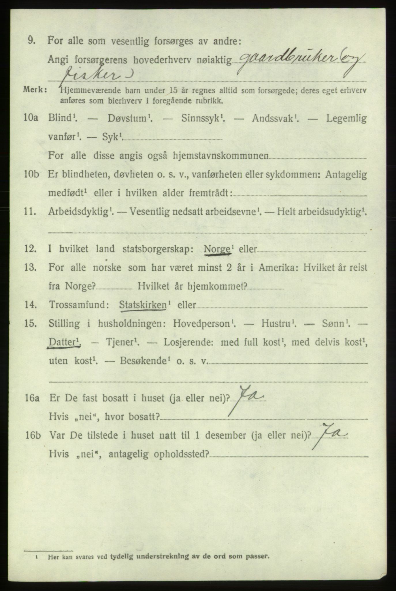 SAB, 1920 census for Bremnes, 1920, p. 1097