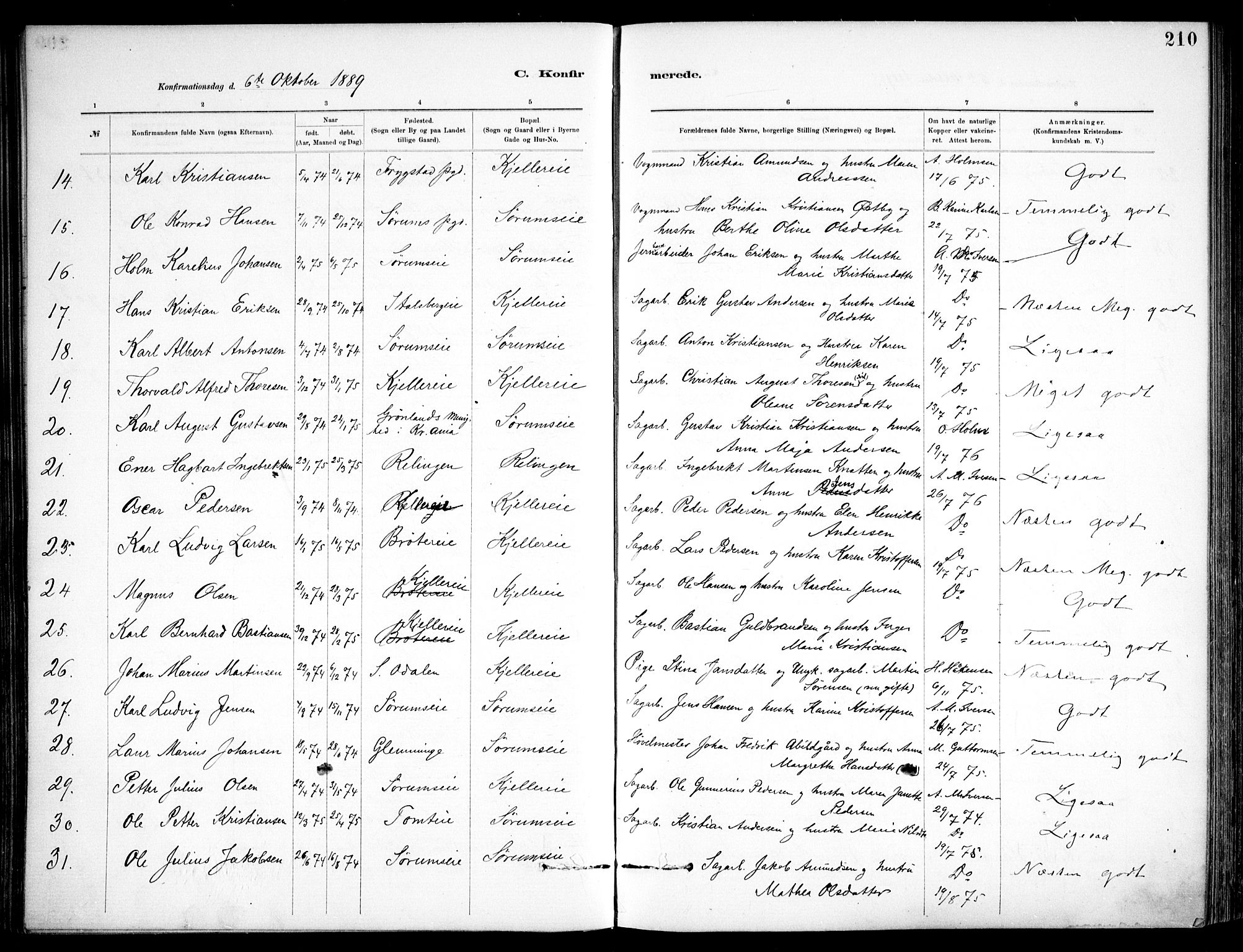 Skedsmo prestekontor Kirkebøker, AV/SAO-A-10033a/F/Fa/L0013: Parish register (official) no. I 13, 1883-1891, p. 210