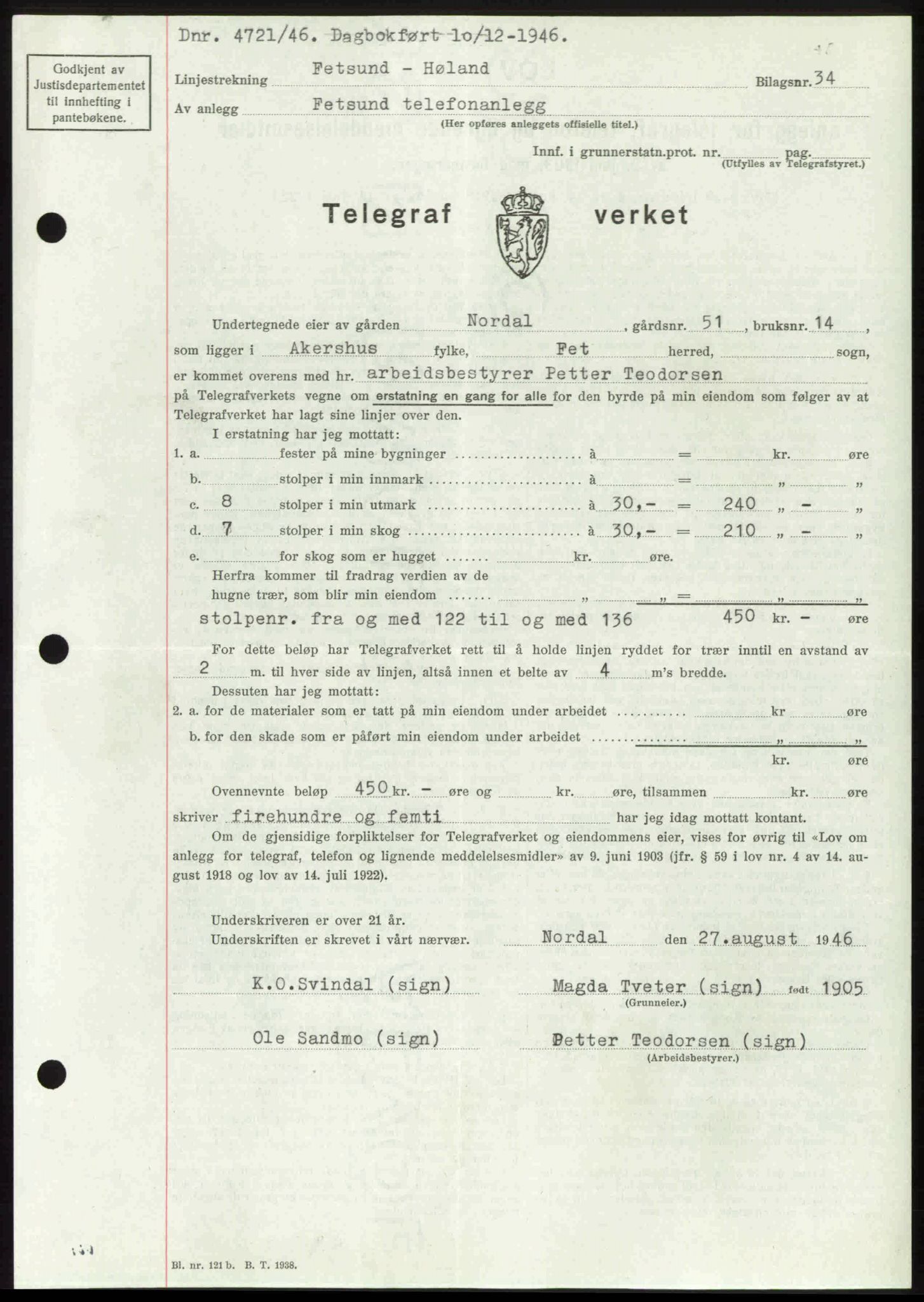 Nedre Romerike sorenskriveri, AV/SAO-A-10469/G/Gb/Gbd/L0017: Mortgage book no. 17, 1946-1946, Diary no: : 4721/1946