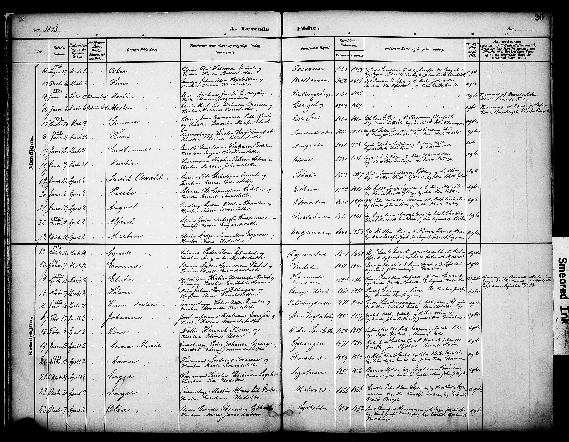 Elverum prestekontor, AV/SAH-PREST-044/H/Ha/Haa/L0014: Parish register (official) no. 14, 1891-1909, p. 20