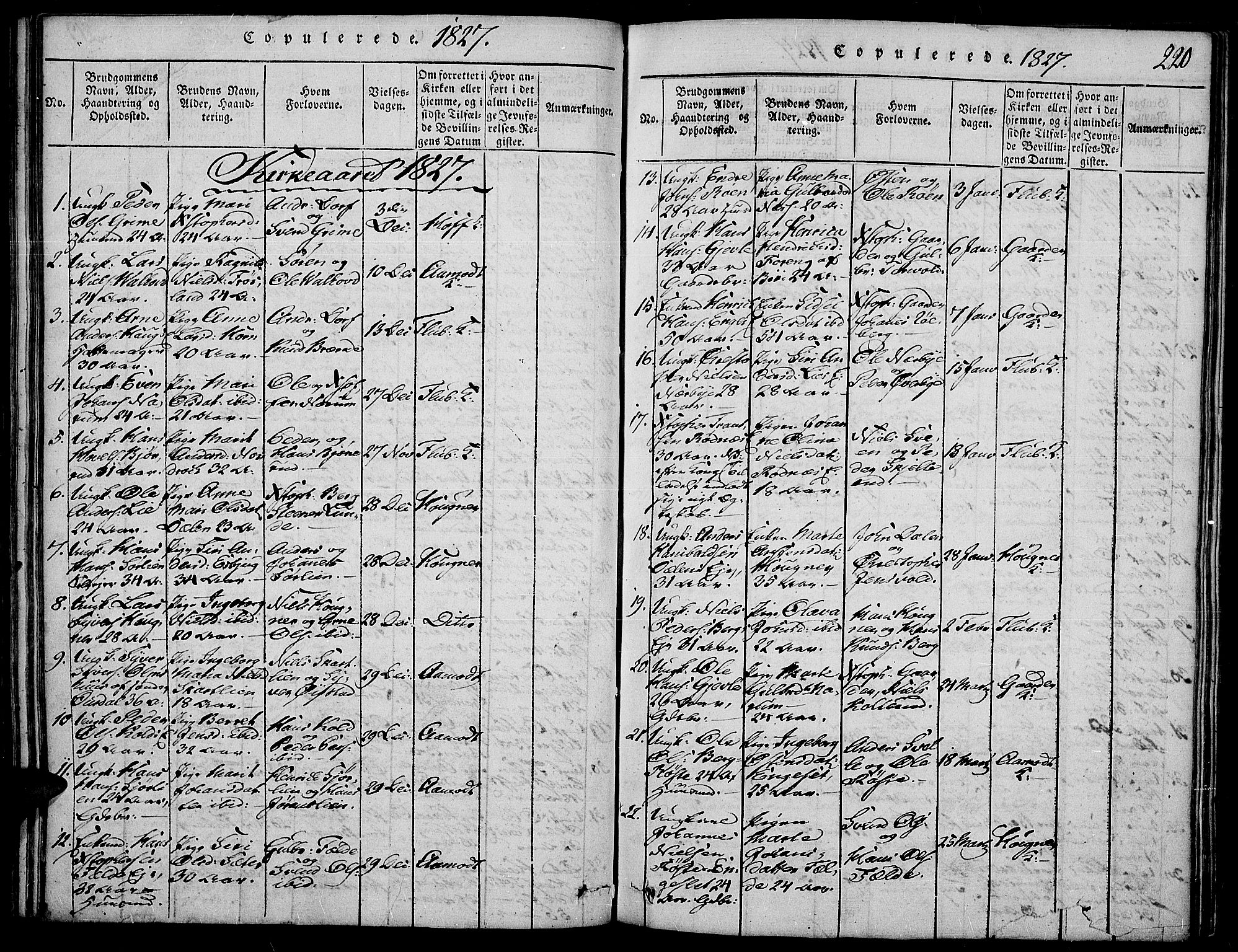 Land prestekontor, SAH/PREST-120/H/Ha/Haa/L0007: Parish register (official) no. 7, 1814-1830, p. 220