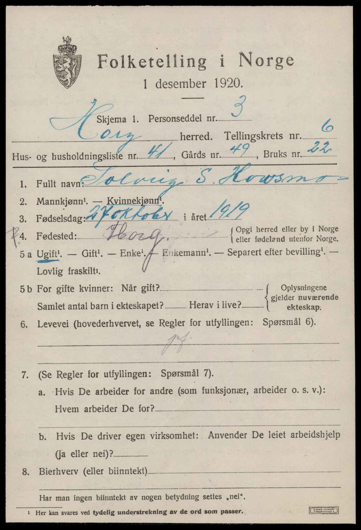 SAT, 1920 census for Horg, 1920, p. 4572