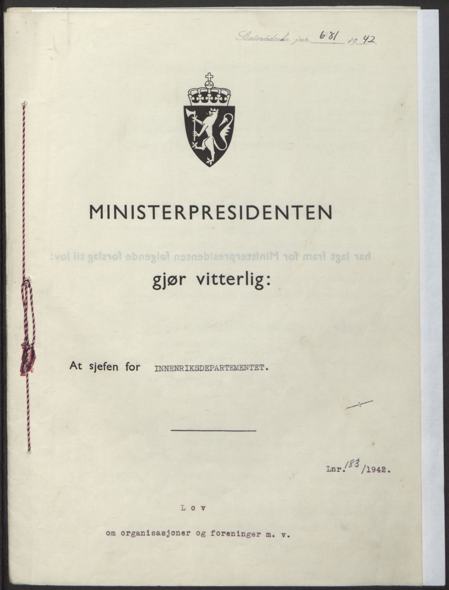 NS-administrasjonen 1940-1945 (Statsrådsekretariatet, de kommisariske statsråder mm), RA/S-4279/D/Db/L0098: Lover II, 1942, p. 331