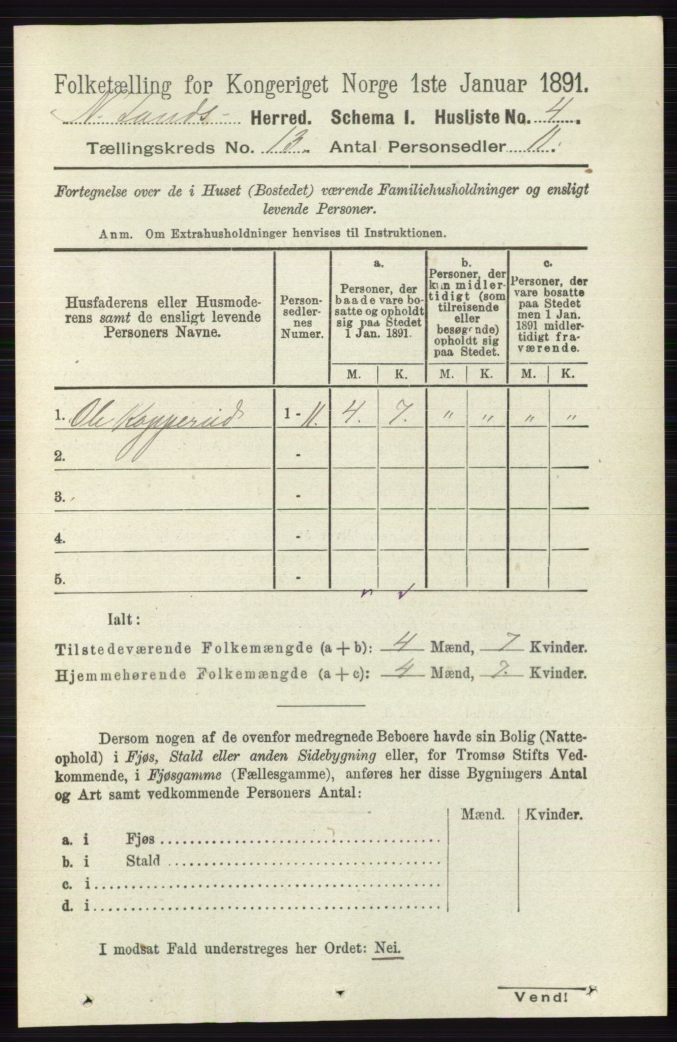 RA, 1891 census for 0538 Nordre Land, 1891, p. 3482