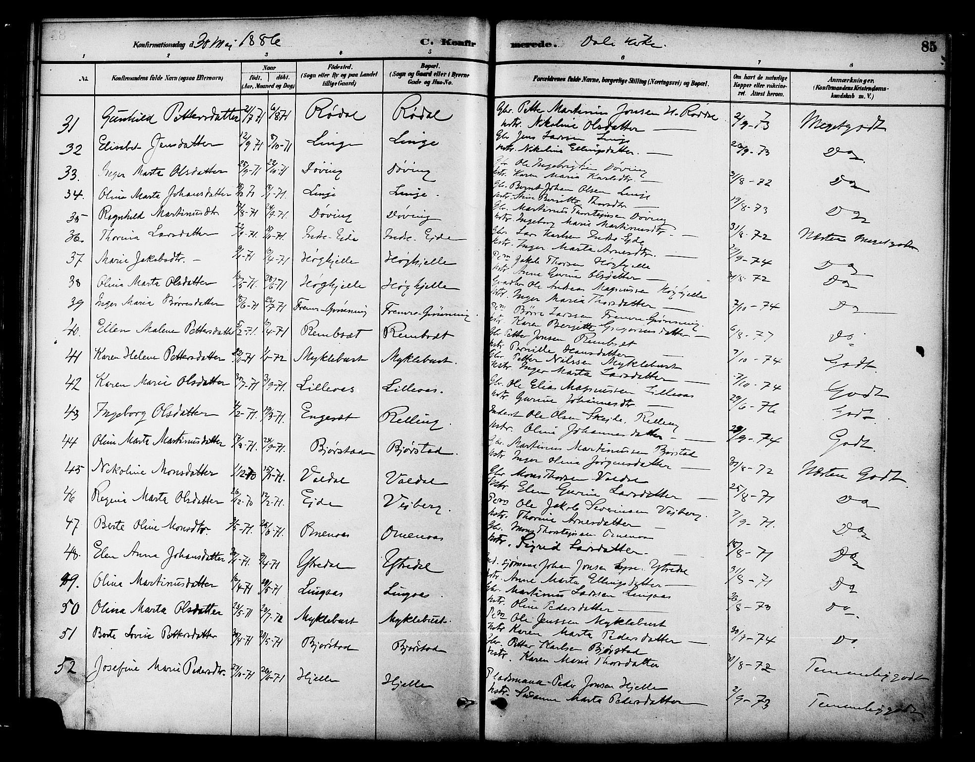 Ministerialprotokoller, klokkerbøker og fødselsregistre - Møre og Romsdal, SAT/A-1454/519/L0255: Parish register (official) no. 519A14, 1884-1908, p. 85
