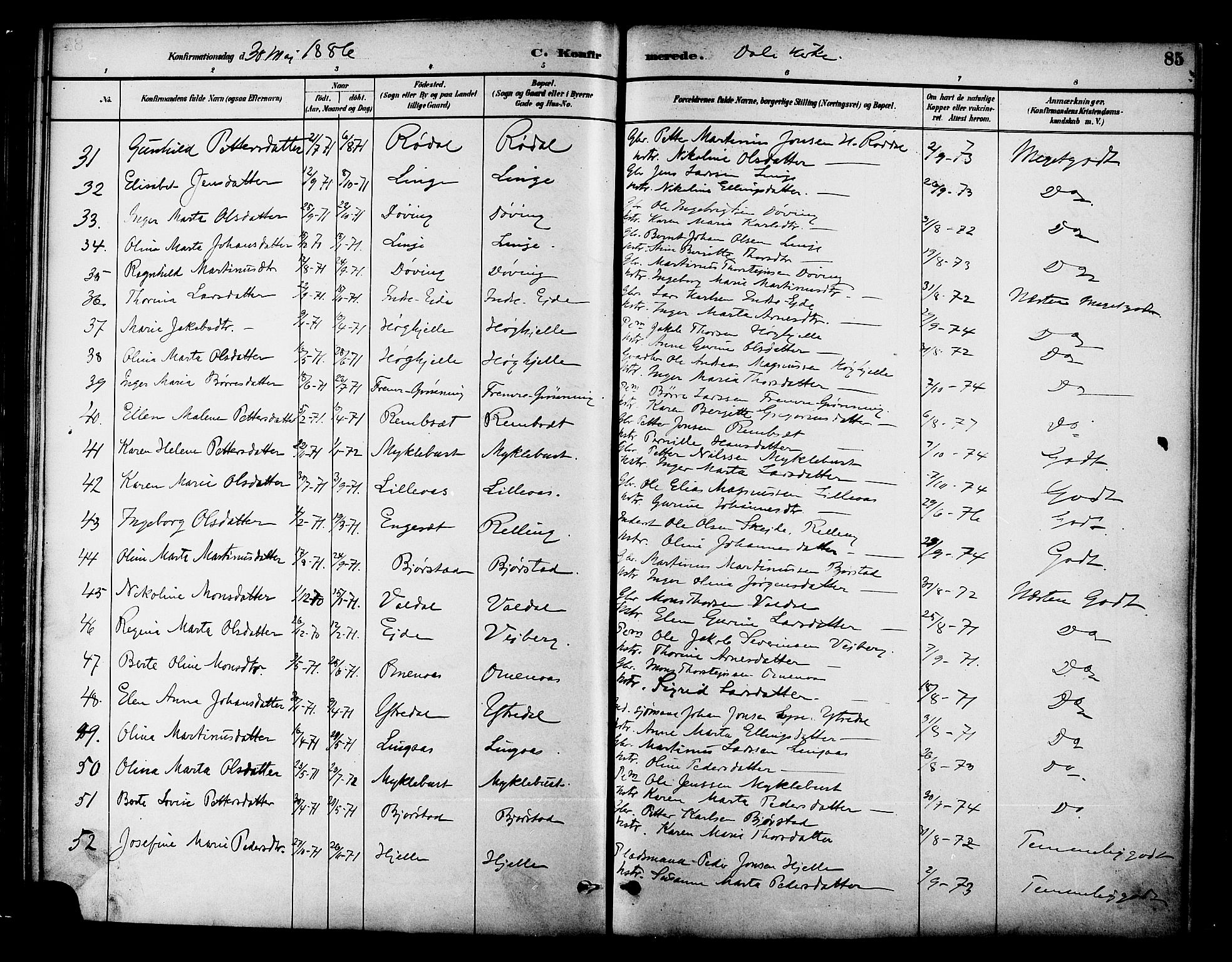 Ministerialprotokoller, klokkerbøker og fødselsregistre - Møre og Romsdal, AV/SAT-A-1454/519/L0255: Parish register (official) no. 519A14, 1884-1908, p. 85