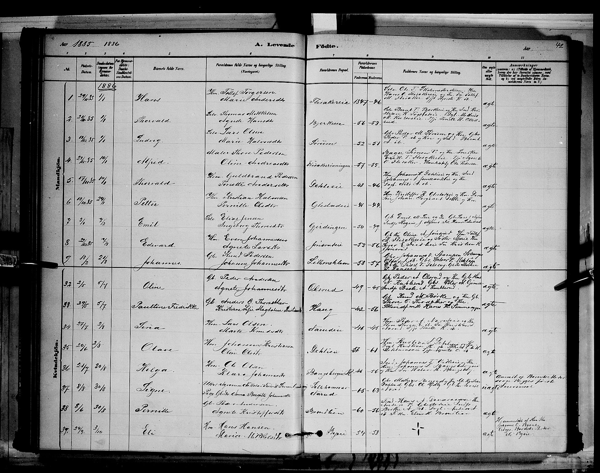 Ringsaker prestekontor, SAH/PREST-014/L/La/L0011: Parish register (copy) no. 11, 1879-1890, p. 42