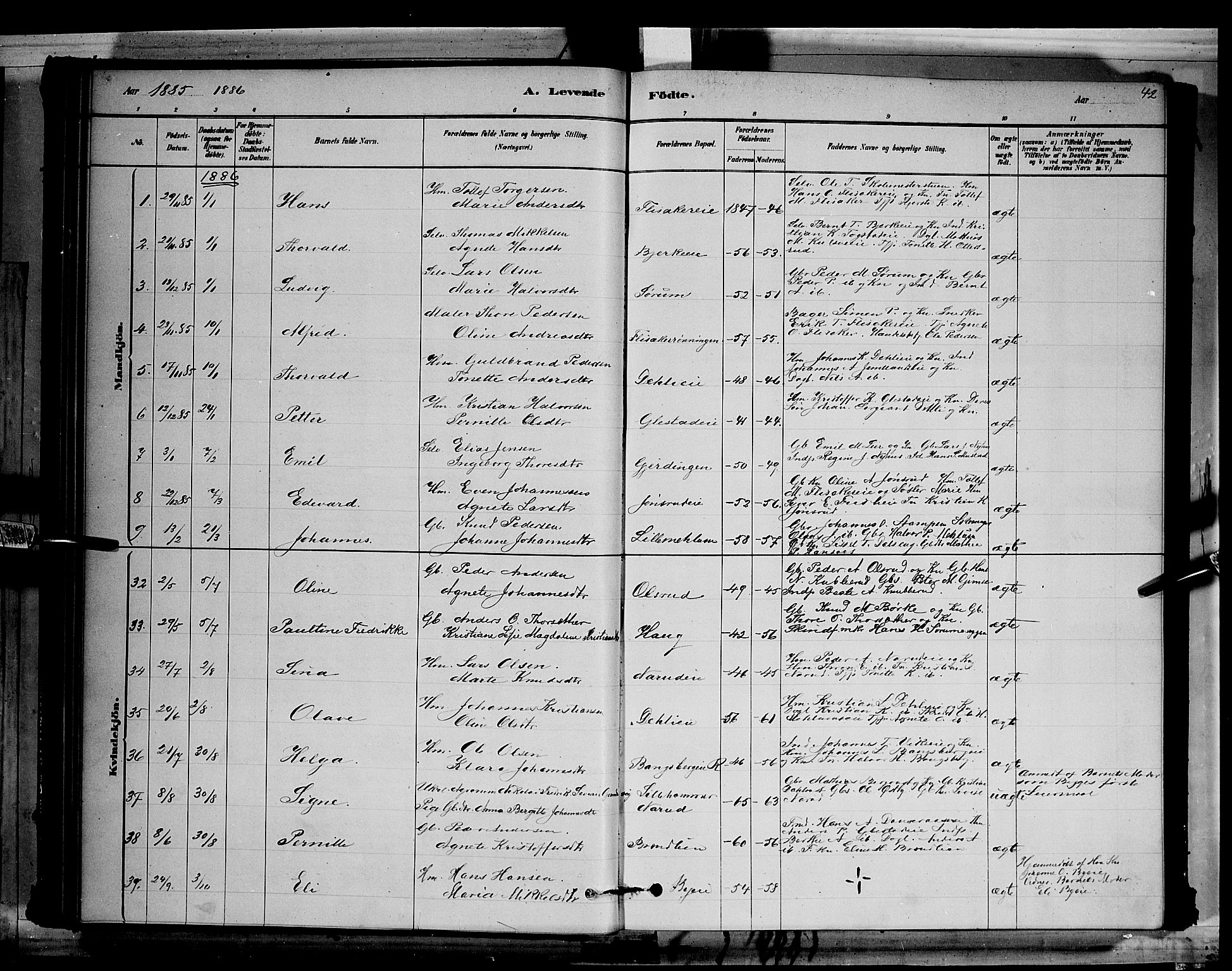 Ringsaker prestekontor, AV/SAH-PREST-014/L/La/L0011: Parish register (copy) no. 11, 1879-1890, p. 42