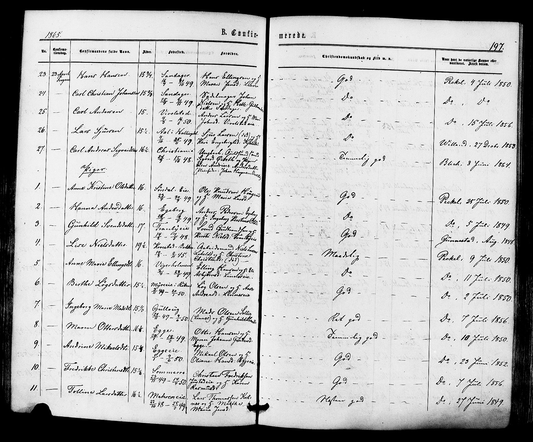 Lier kirkebøker, AV/SAKO-A-230/F/Fa/L0013: Parish register (official) no. I 13, 1865-1874, p. 197