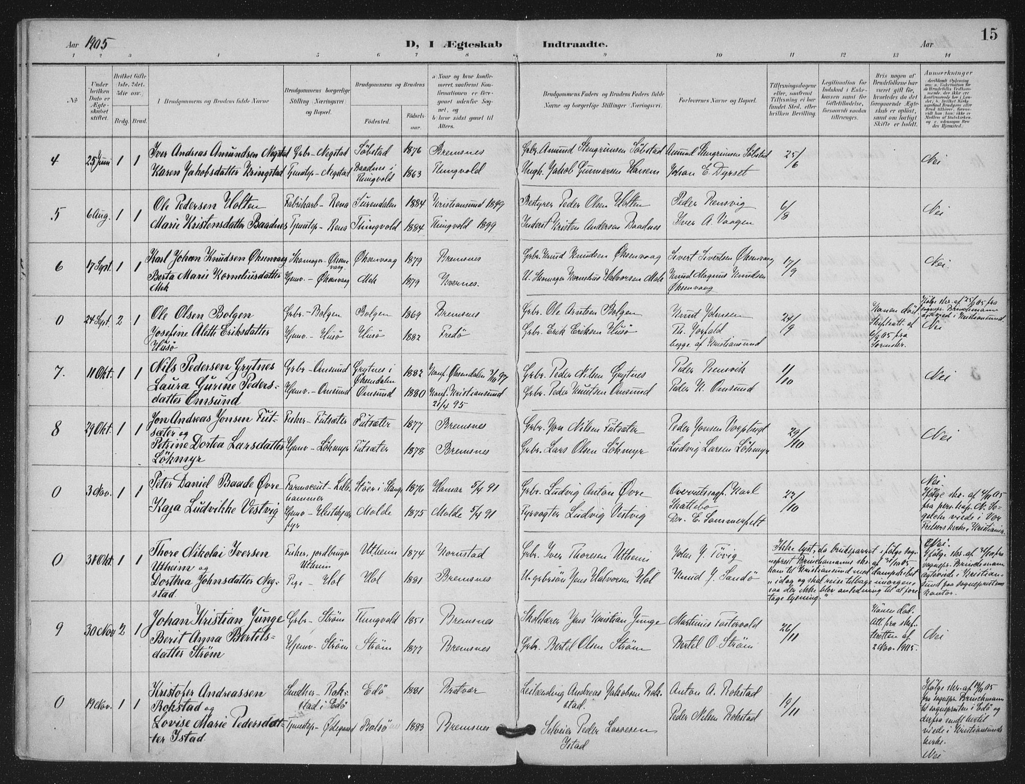 Ministerialprotokoller, klokkerbøker og fødselsregistre - Møre og Romsdal, AV/SAT-A-1454/569/L0821: Parish register (official) no. 569A07, 1897-1907, p. 15