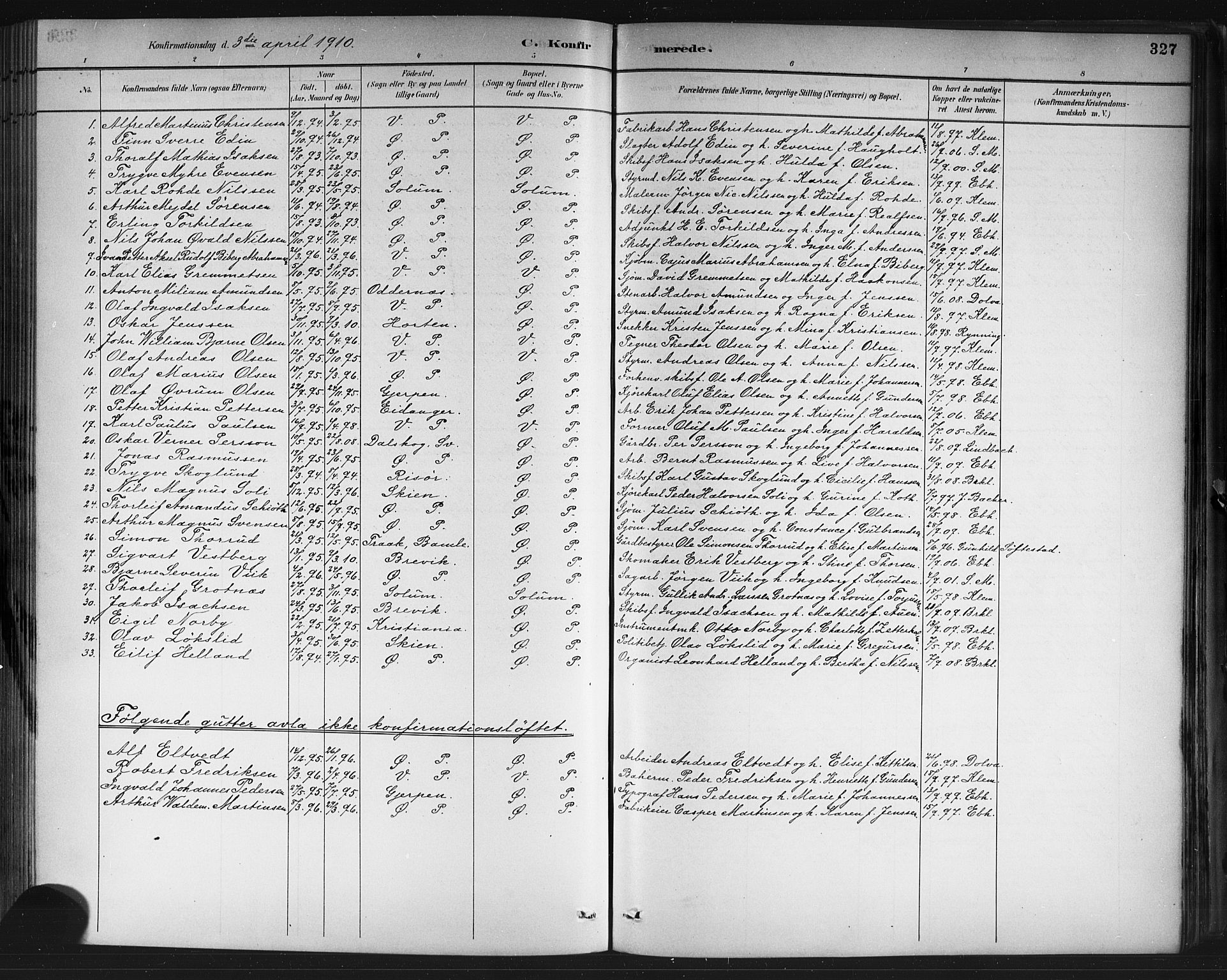 Porsgrunn kirkebøker , AV/SAKO-A-104/G/Gb/L0005: Parish register (copy) no. II 5, 1883-1915, p. 327