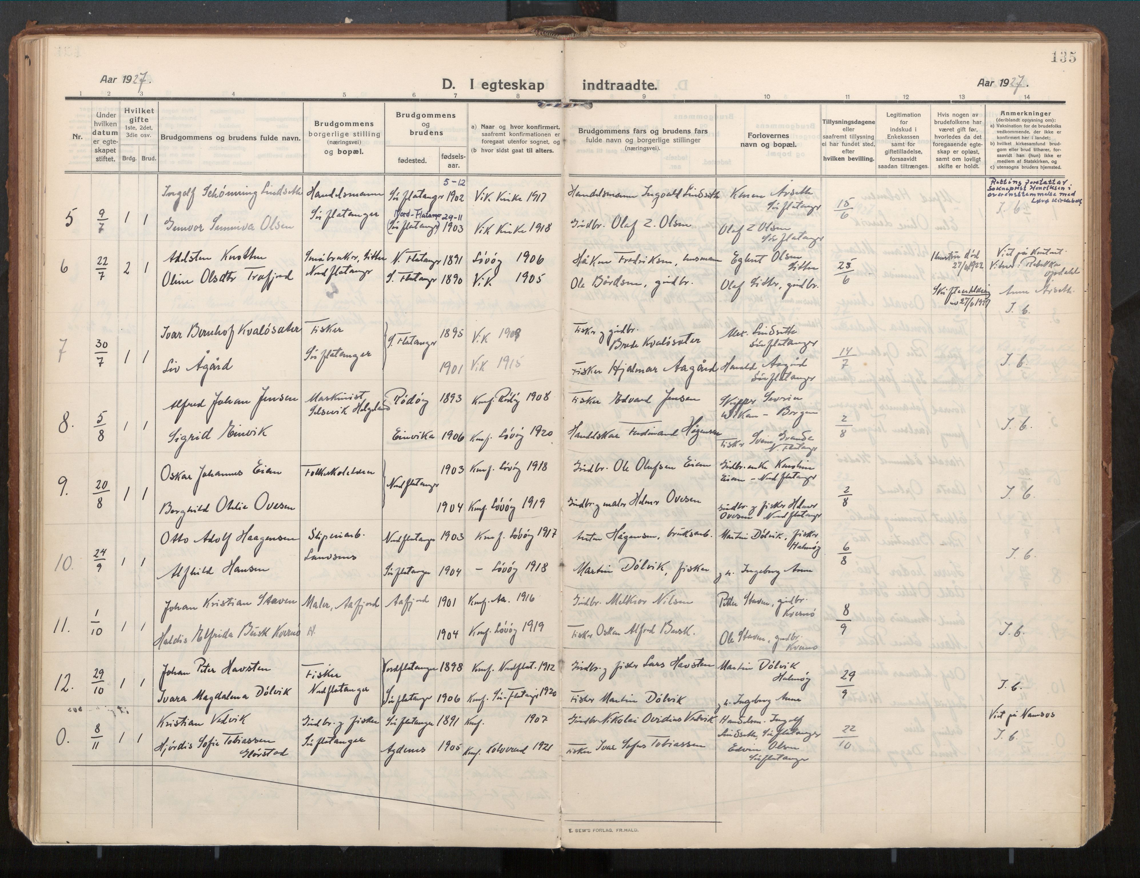 Ministerialprotokoller, klokkerbøker og fødselsregistre - Nord-Trøndelag, AV/SAT-A-1458/771/L0598: Parish register (official) no. 771A05, 1911-1937, p. 135