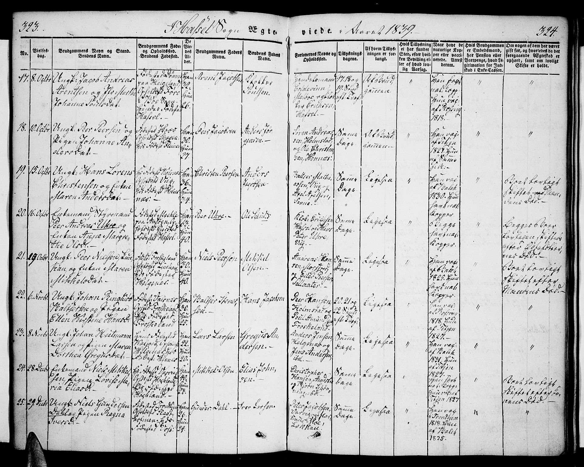 Ministerialprotokoller, klokkerbøker og fødselsregistre - Nordland, SAT/A-1459/888/L1239: Parish register (official) no. 888A06 /1, 1837-1849, p. 323-324