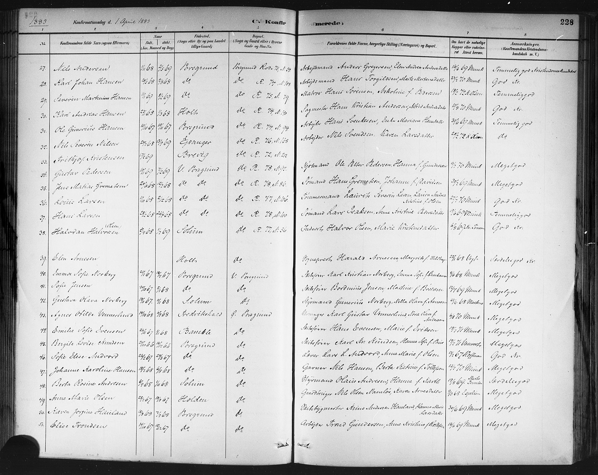 Porsgrunn kirkebøker , SAKO/A-104/G/Gb/L0005: Parish register (copy) no. II 5, 1883-1915, p. 228