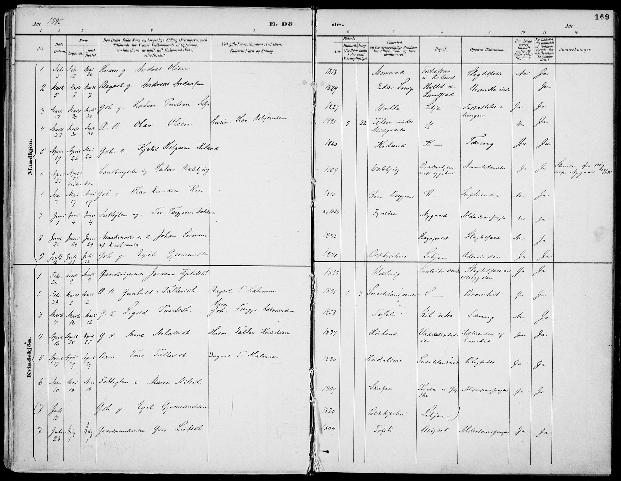 Fyresdal kirkebøker, SAKO/A-263/F/Fa/L0007: Parish register (official) no. I 7, 1887-1914, p. 169