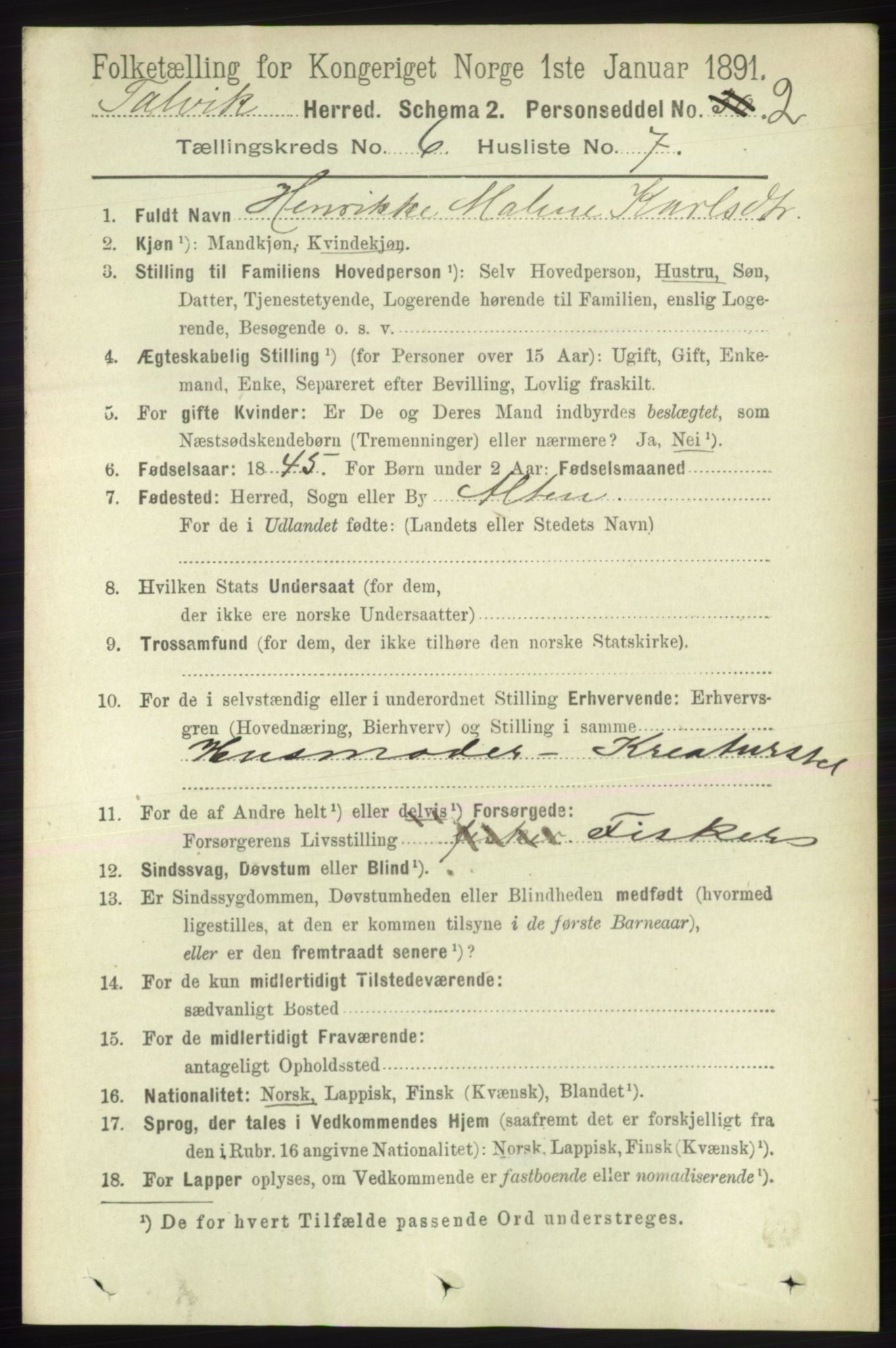 RA, 1891 census for 2013 Talvik, 1891, p. 1644