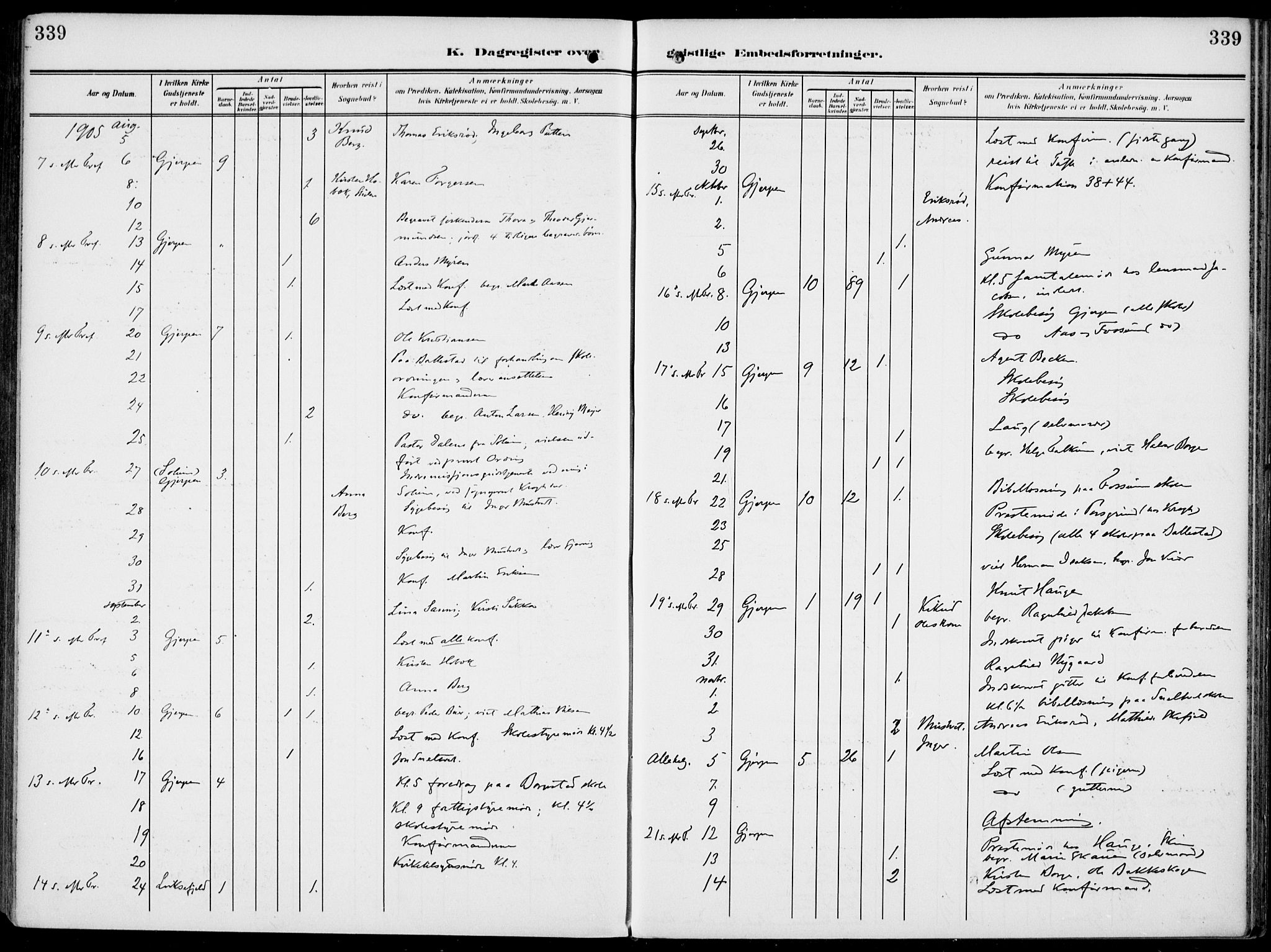 Gjerpen kirkebøker, AV/SAKO-A-265/F/Fa/L0012: Parish register (official) no. I 12, 1905-1913, p. 339