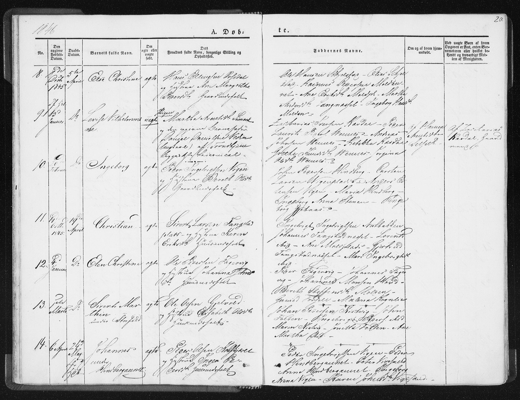 Ministerialprotokoller, klokkerbøker og fødselsregistre - Nord-Trøndelag, SAT/A-1458/744/L0418: Parish register (official) no. 744A02, 1843-1866, p. 20