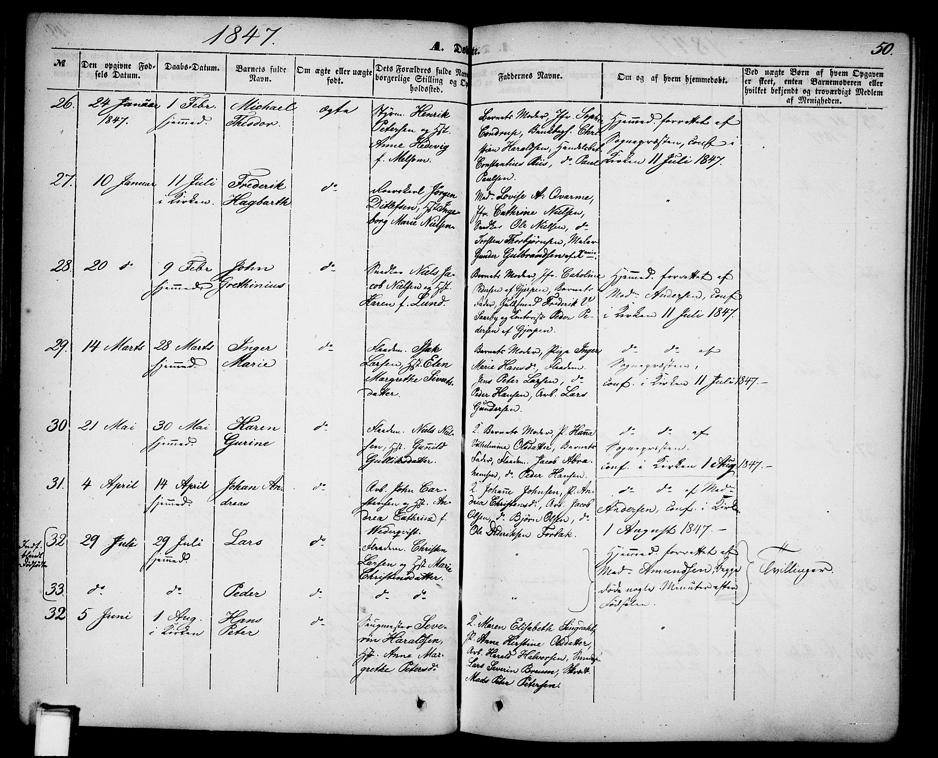 Skien kirkebøker, AV/SAKO-A-302/G/Ga/L0004: Parish register (copy) no. 4, 1843-1867, p. 50