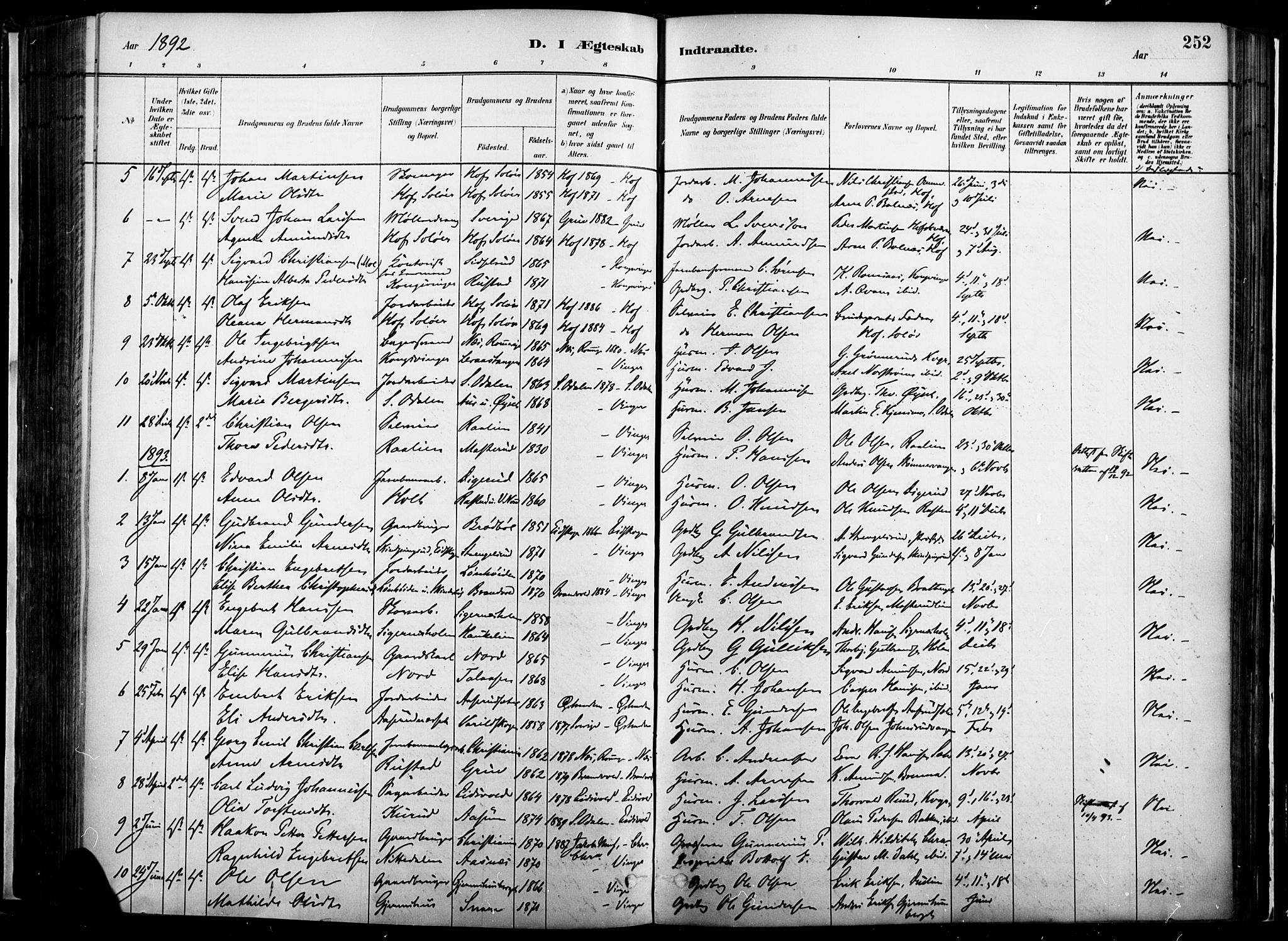 Vinger prestekontor, AV/SAH-PREST-024/H/Ha/Haa/L0014: Parish register (official) no. 14, 1881-1900, p. 252