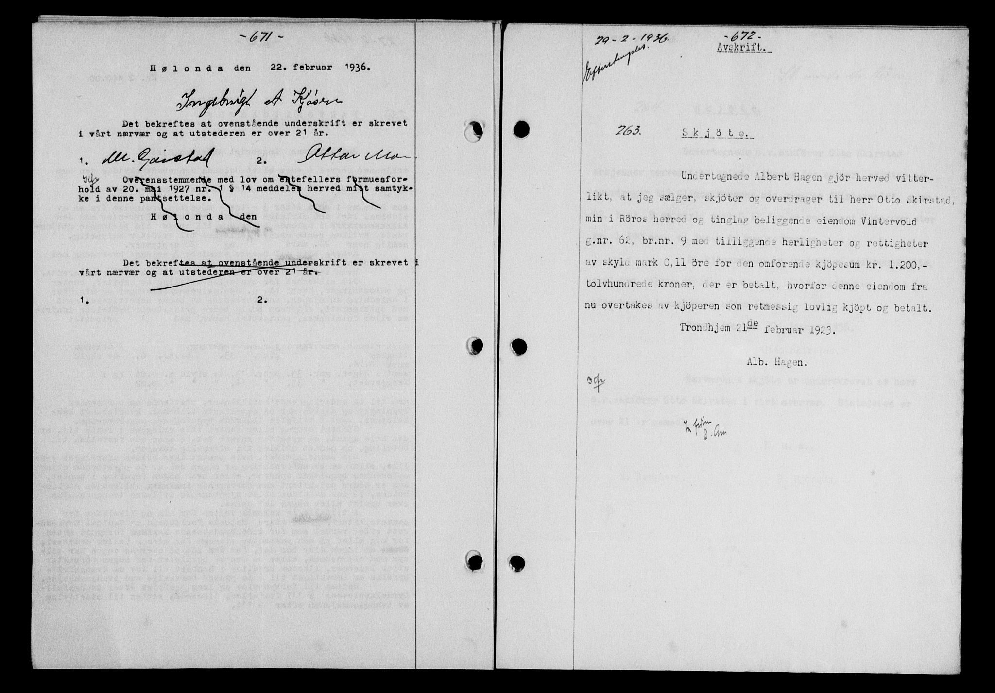 Gauldal sorenskriveri, SAT/A-0014/1/2/2C/L0045: Mortgage book no. 47-49, 1935-1936, Deed date: 29.02.1936