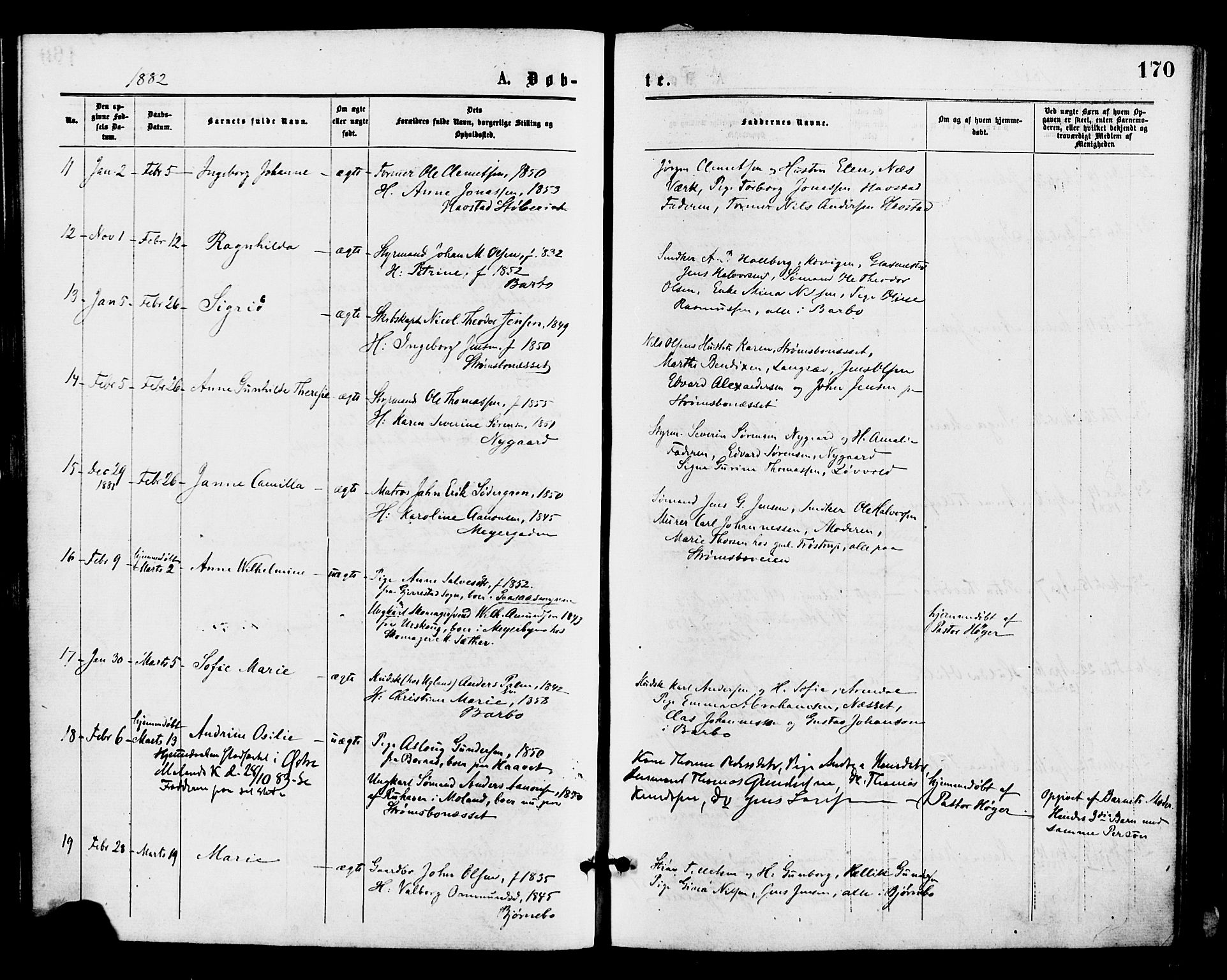 Barbu sokneprestkontor, AV/SAK-1111-0003/F/Fa/L0001: Parish register (official) no. A 1 /1, 1878-1883, p. 170