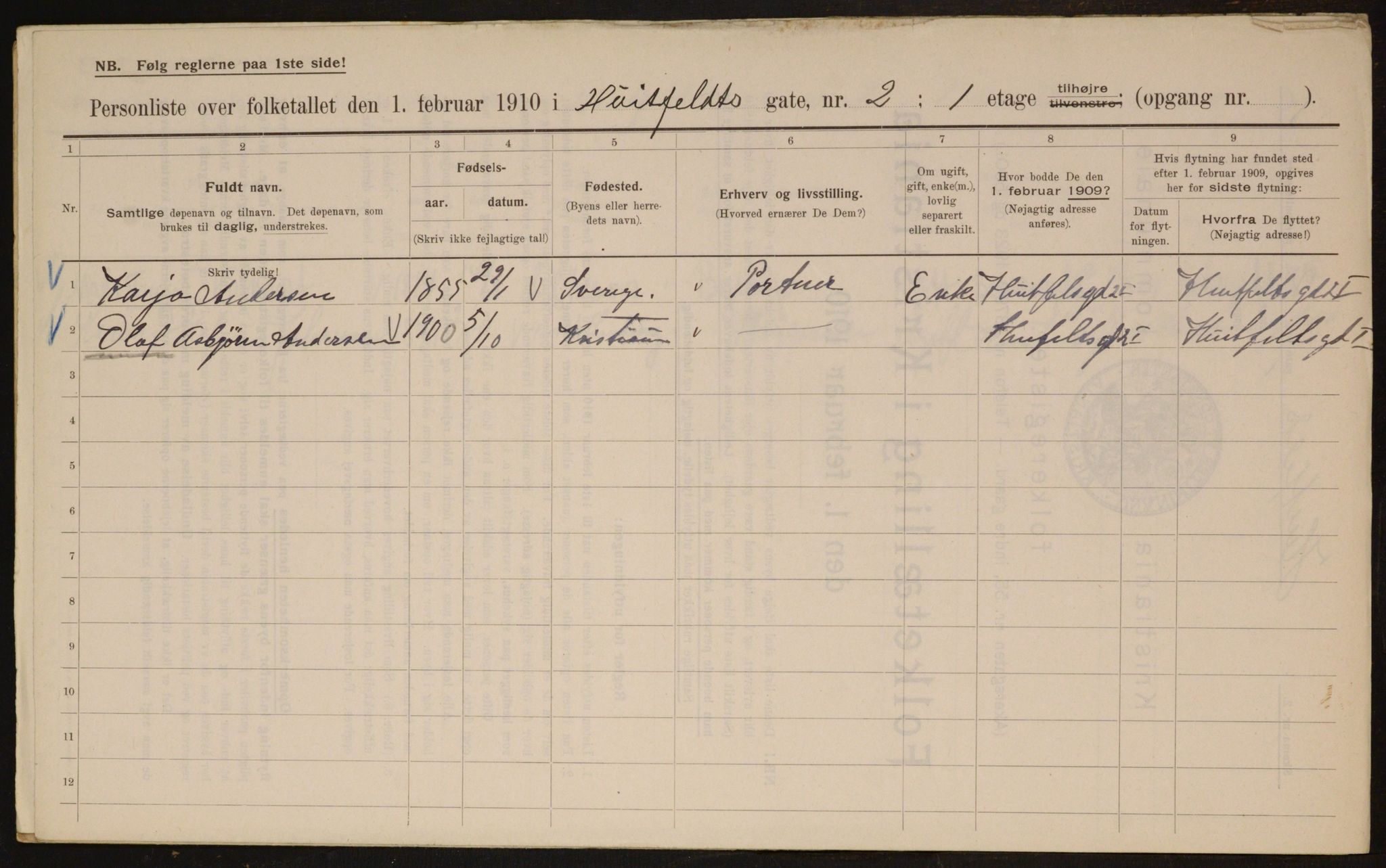 OBA, Municipal Census 1910 for Kristiania, 1910, p. 40744