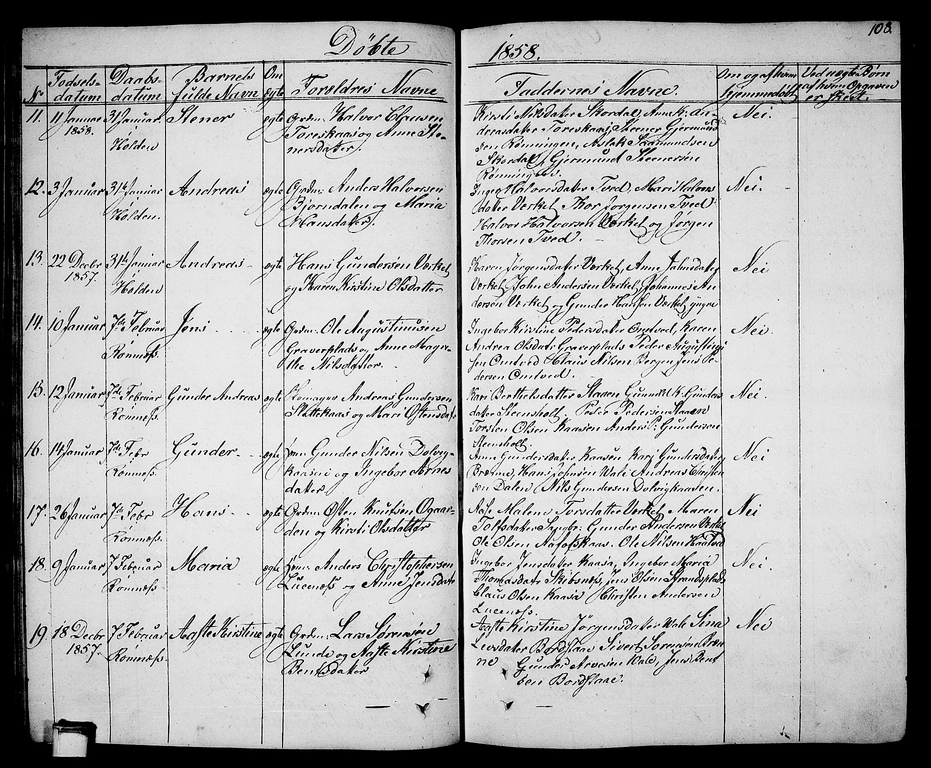 Holla kirkebøker, AV/SAKO-A-272/G/Ga/L0003: Parish register (copy) no. I 3, 1849-1866, p. 108